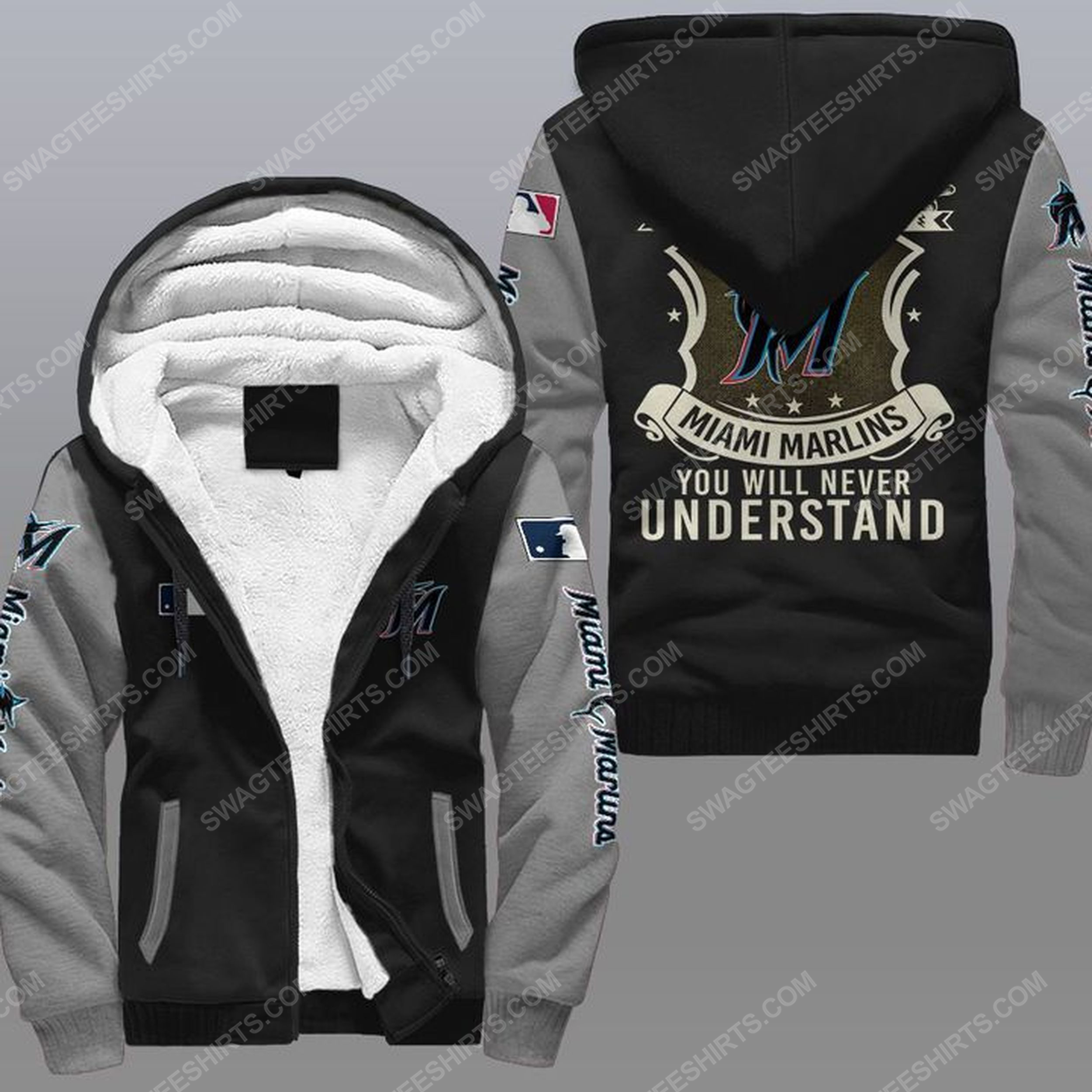 You will never understand miami marlins all over print fleece hoodie - gray 1