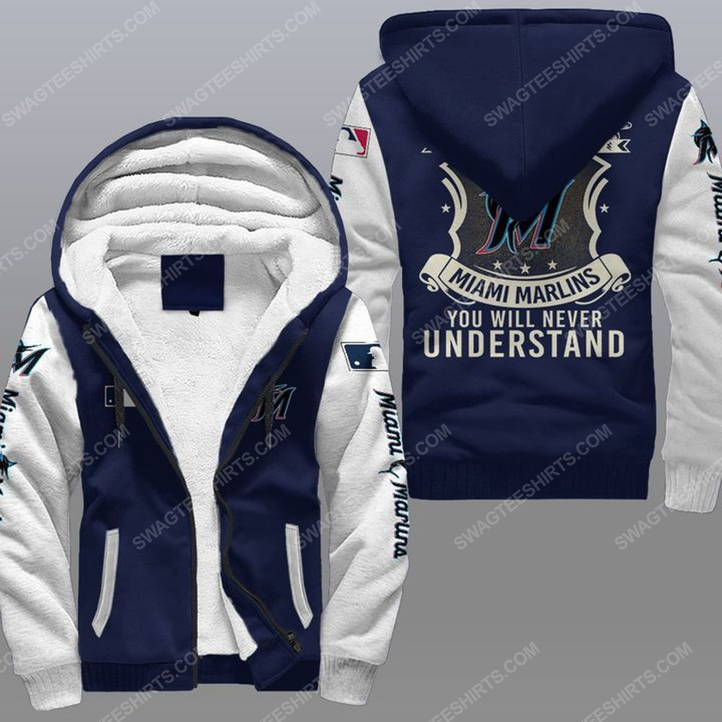 You will never understand miami marlins all over print fleece hoodie - navy 1