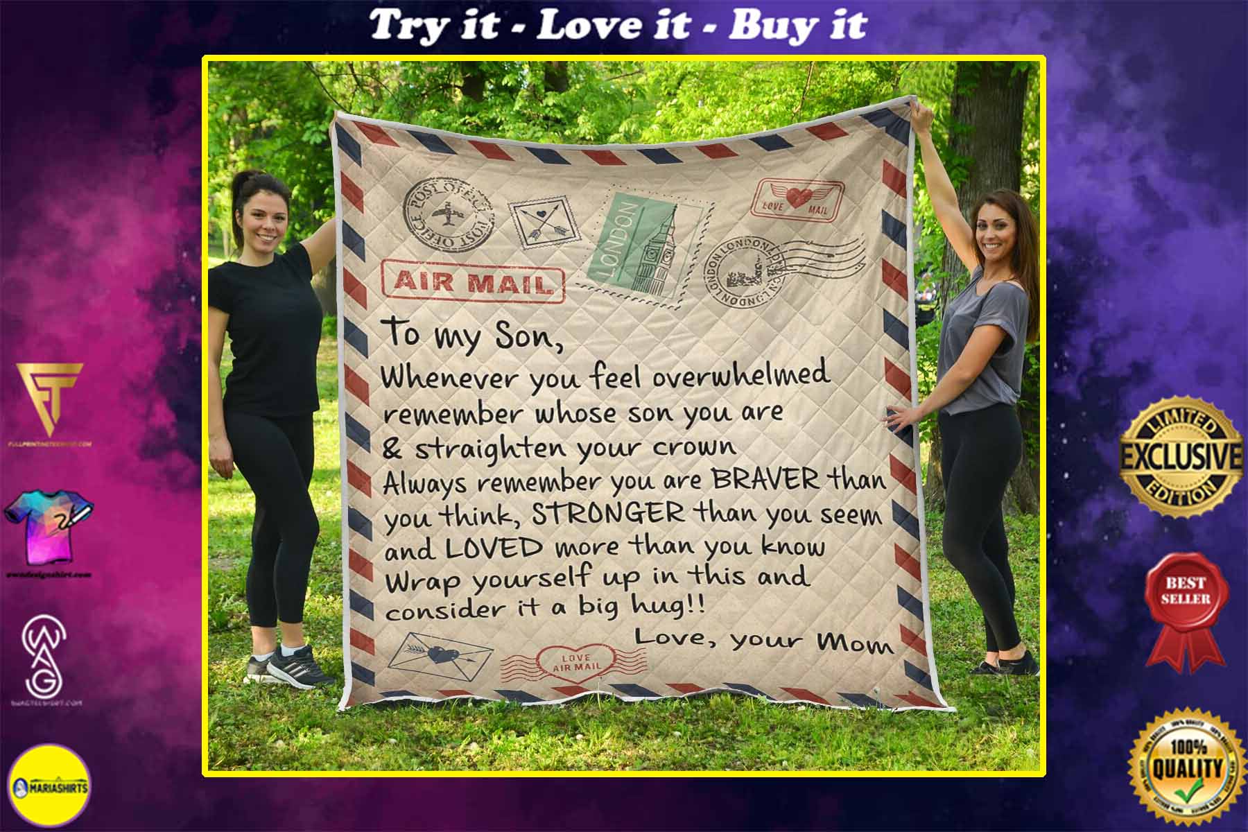 air mail letter to my son always remember you are braver than you think your mom quilt