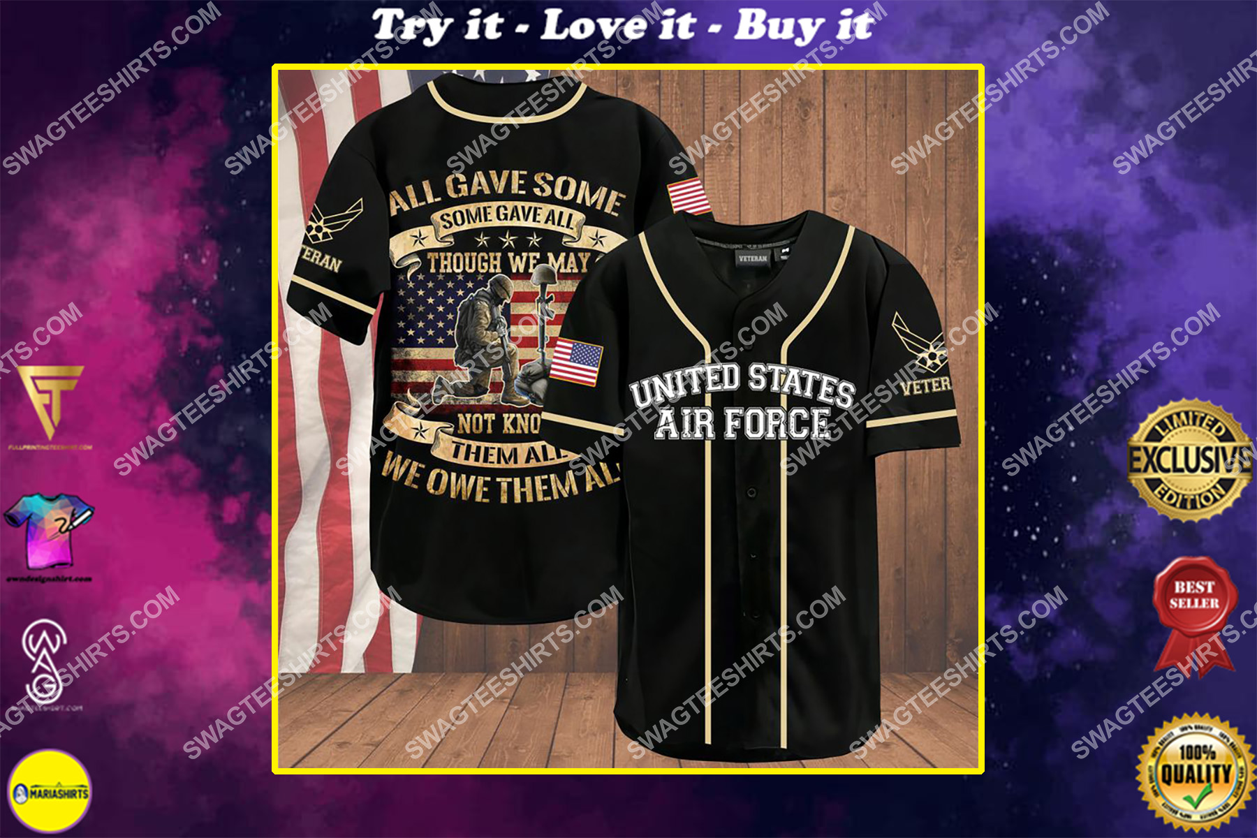 all gave some some gave all though we may not know them all we owe them all air force veteran baseball shirt