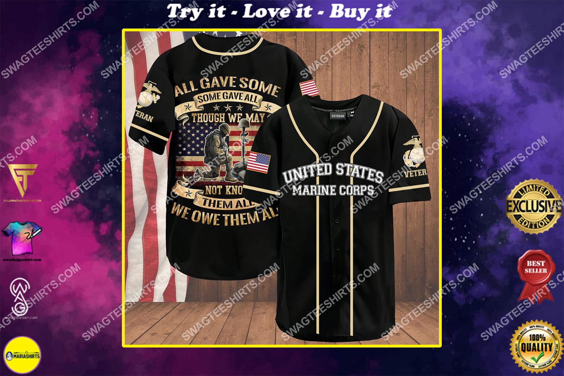 all gave some some gave all though we may not know them all we owe them all marines veteran baseball shirt