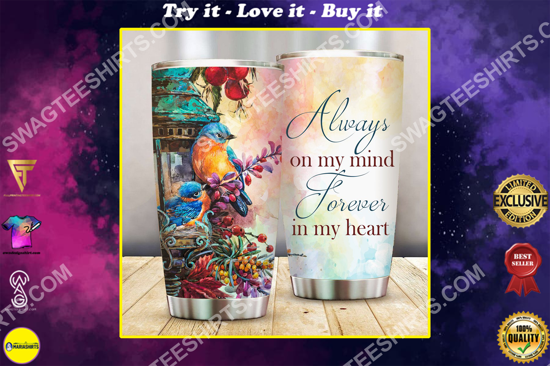 always on my mind forever in my heart all over printed stainless steel tumbler