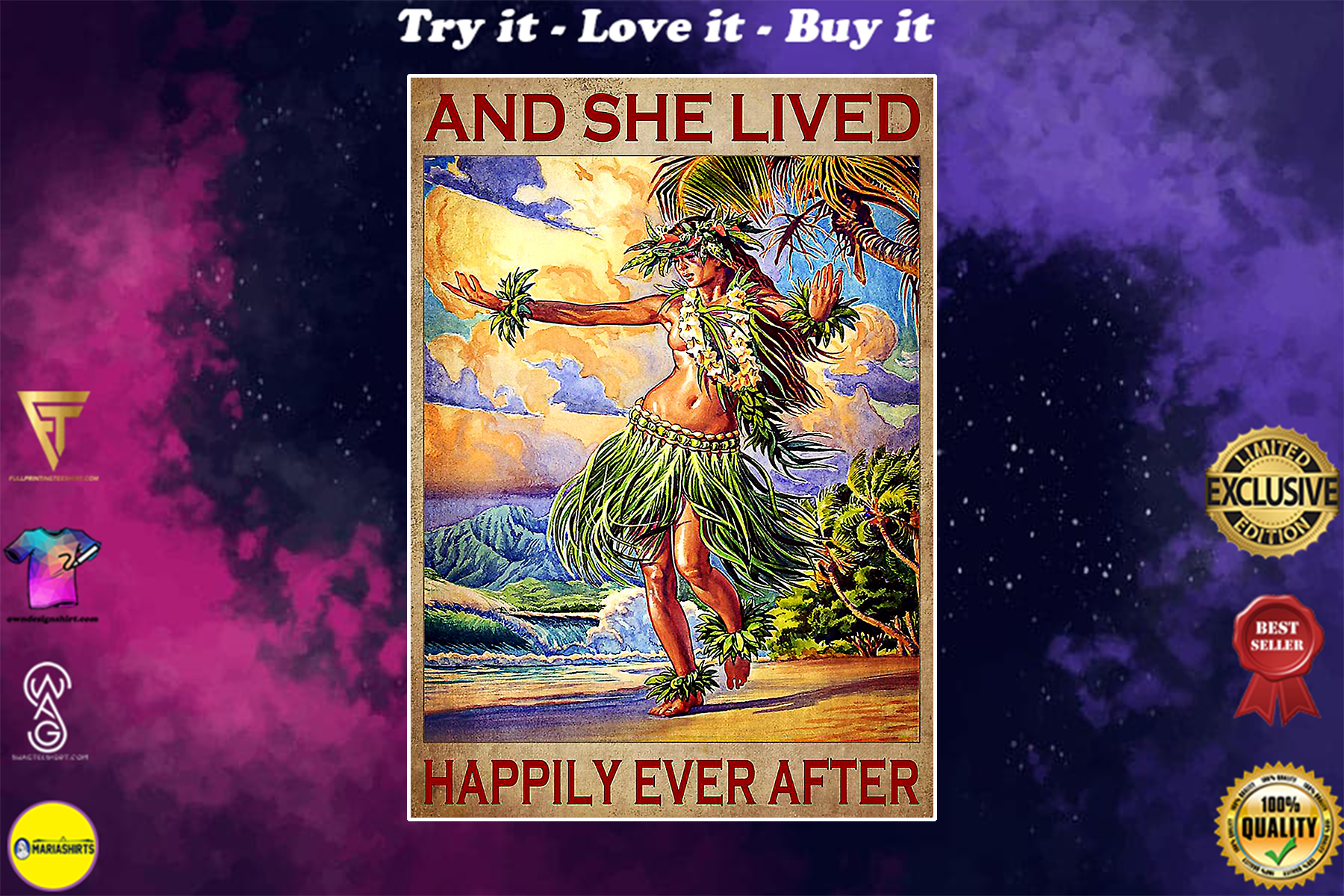 and she lived happily ever after hawaii girl vintage poster