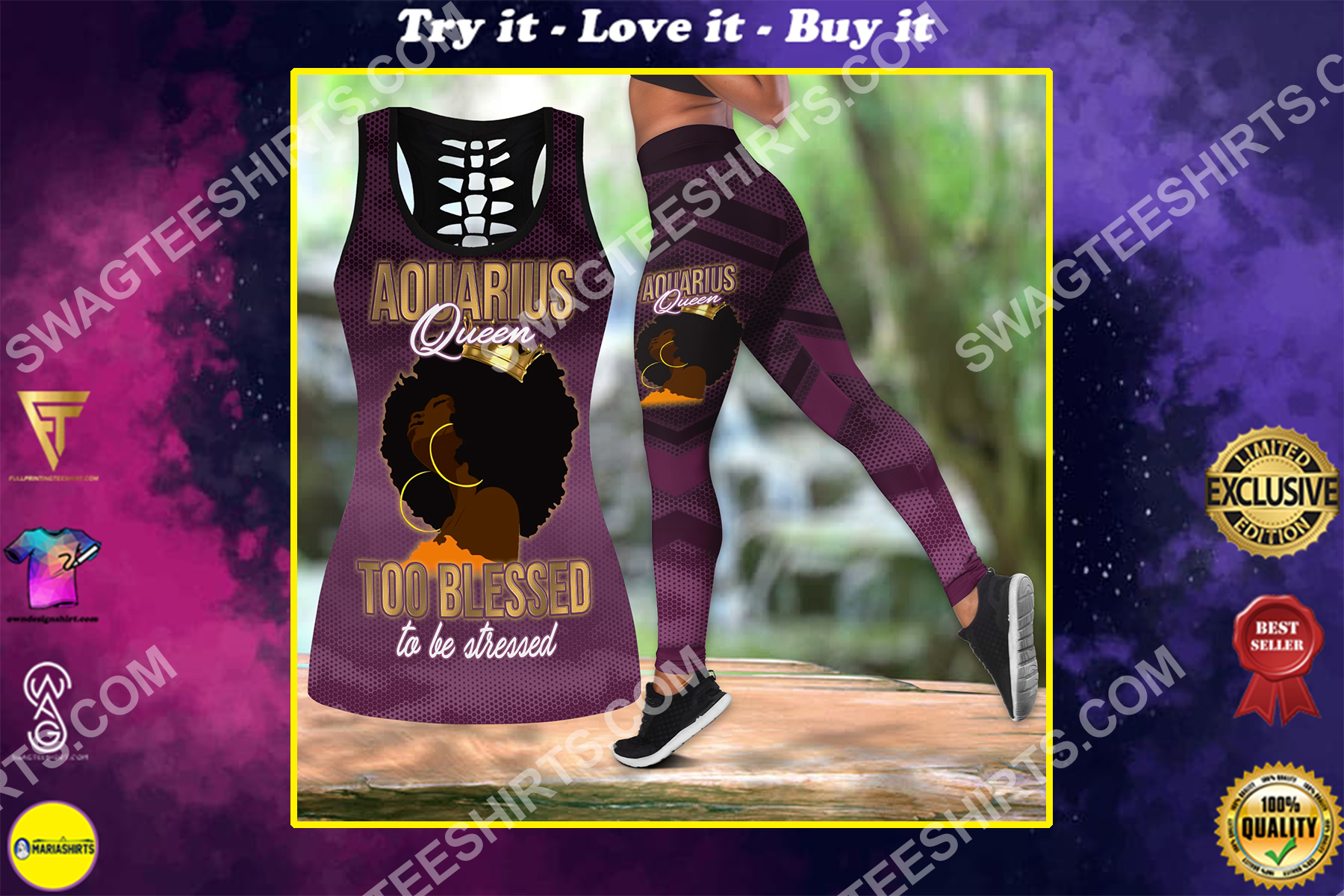 aquarius queen too blessed to be stressed birthday gift set sports outfit