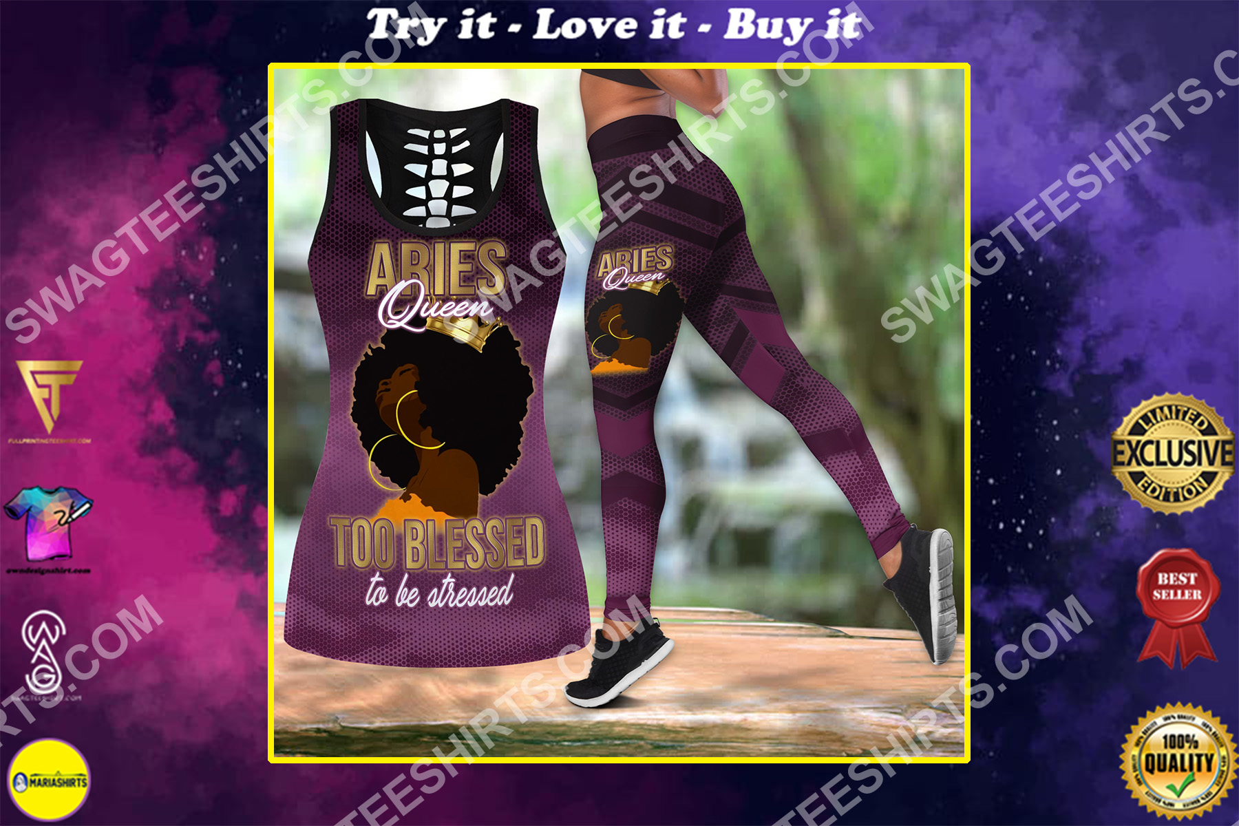 aries queen too blessed to be stressed birthday gift set sports outfit