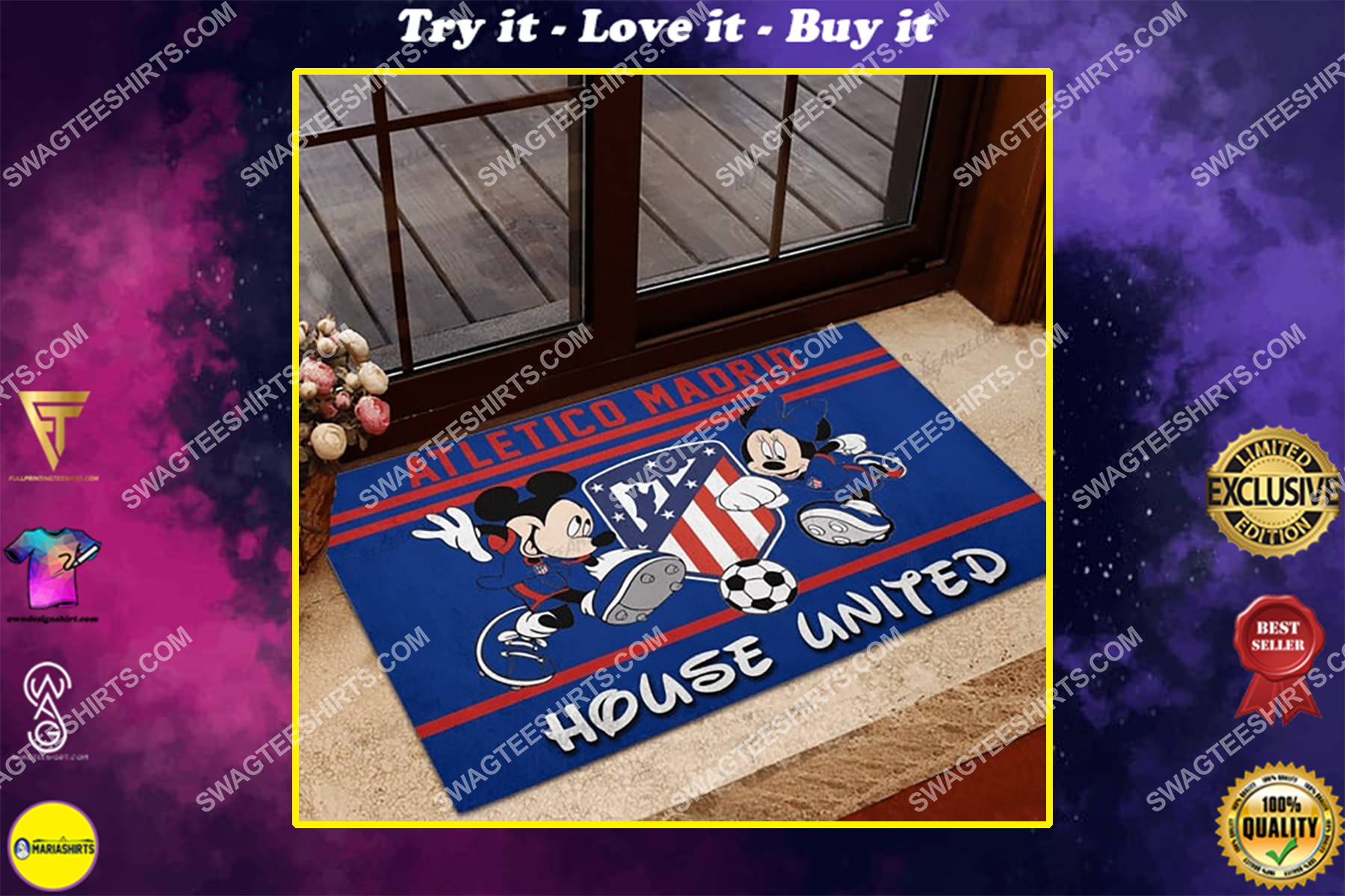 atletico madrid house united mickey mouse and minnie mouse doormat