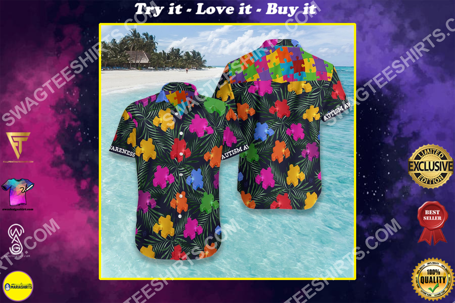 autism awareness all over printed hawaiian shirt