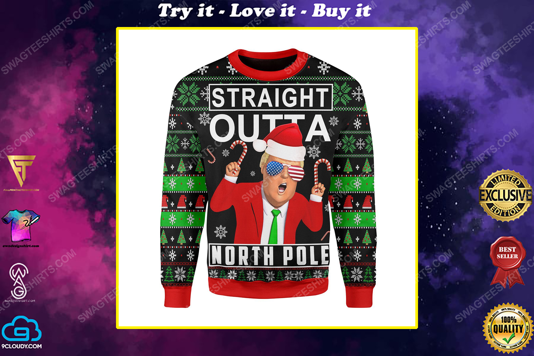 Trump straight outta north pole ugly christmas sweater