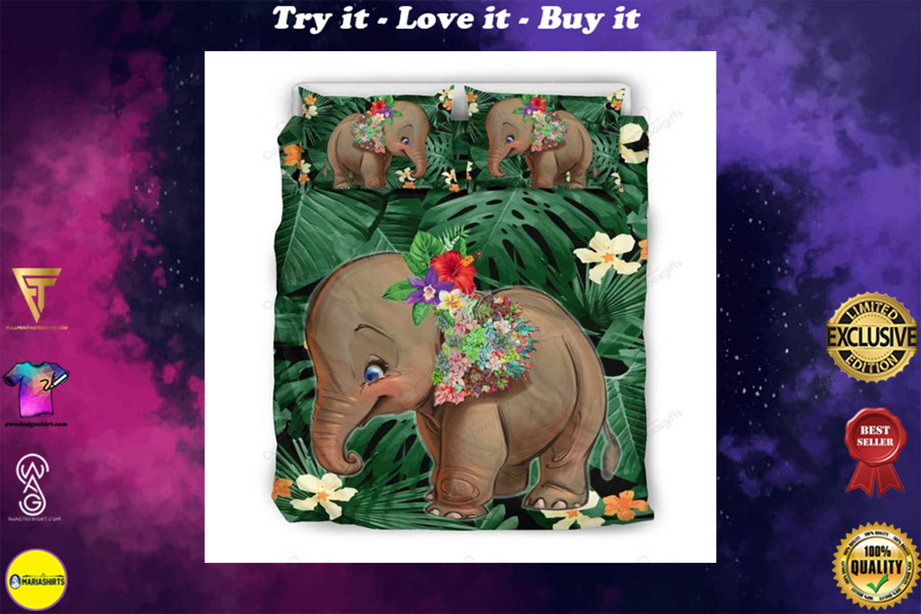 baby elephant tropical bedding set