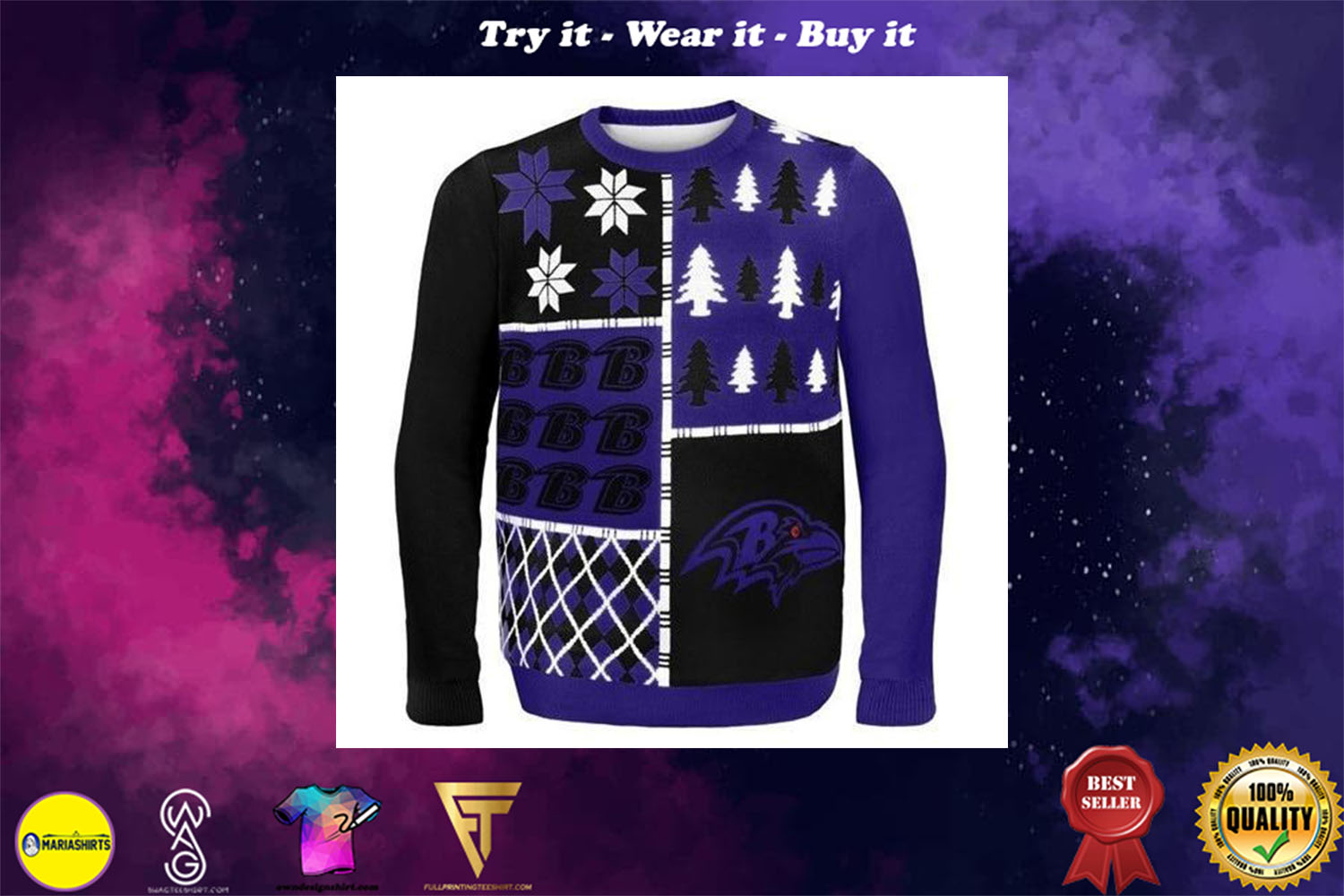 baltimore ravens busy block ugly christmas sweater