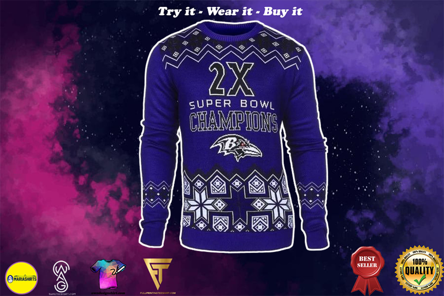 baltimore ravens super bowl champions ugly christmas sweater