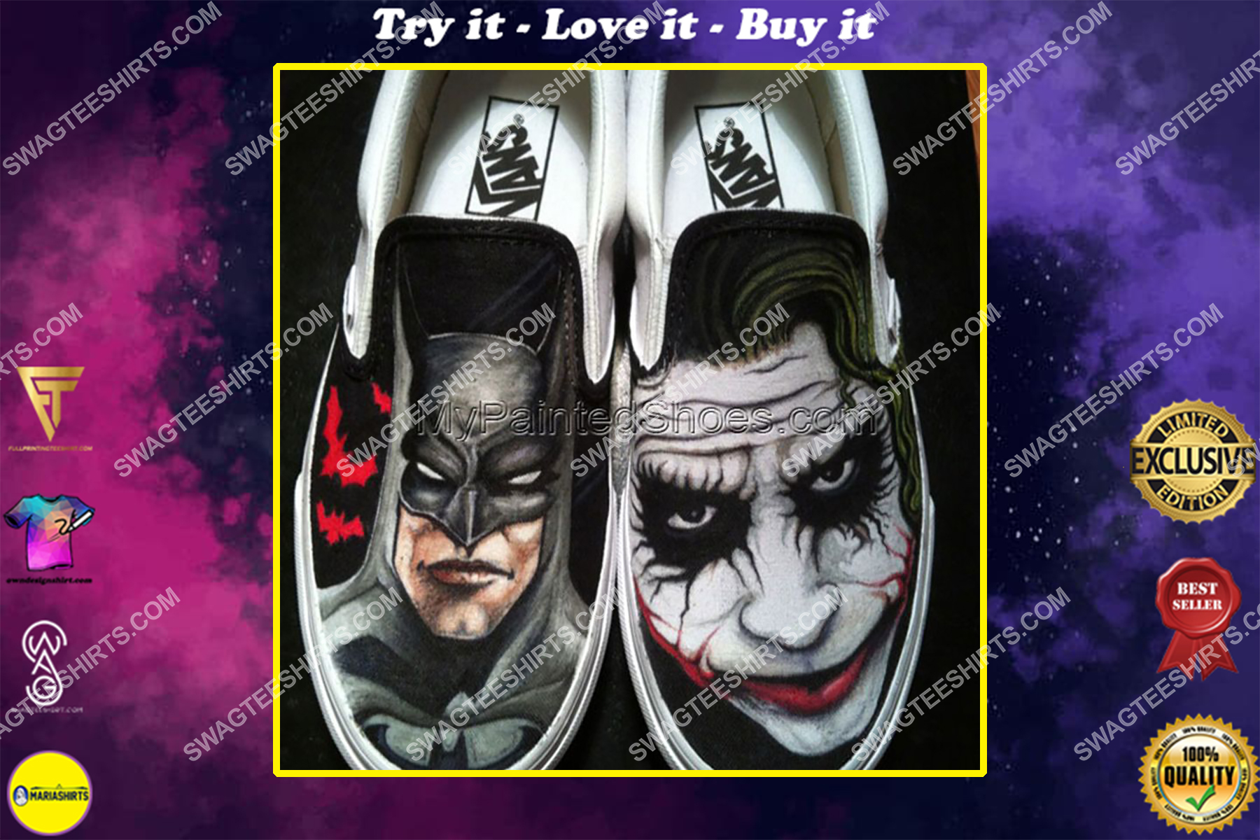 batman and joker face all over print slip on shoes