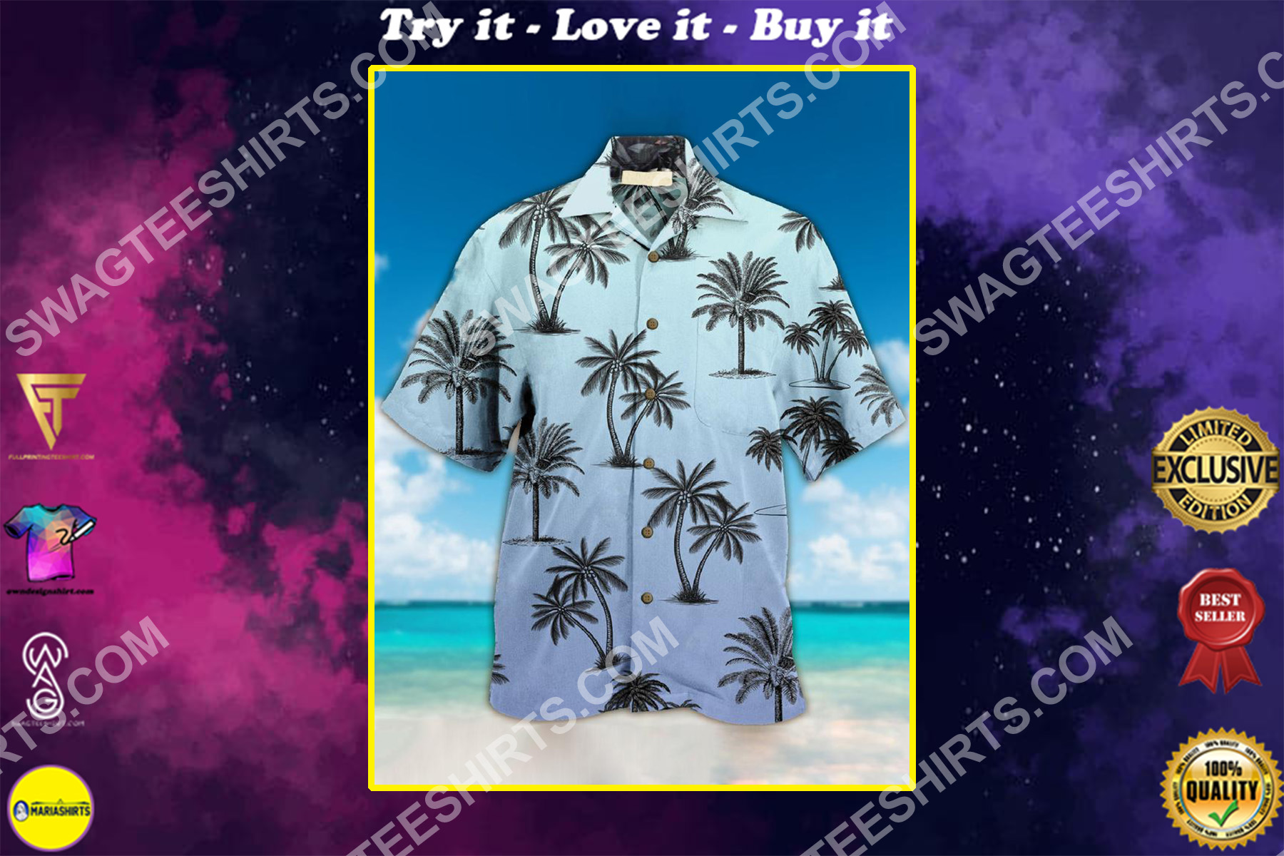 beach and coconut tree all over printing hawaiian shirt