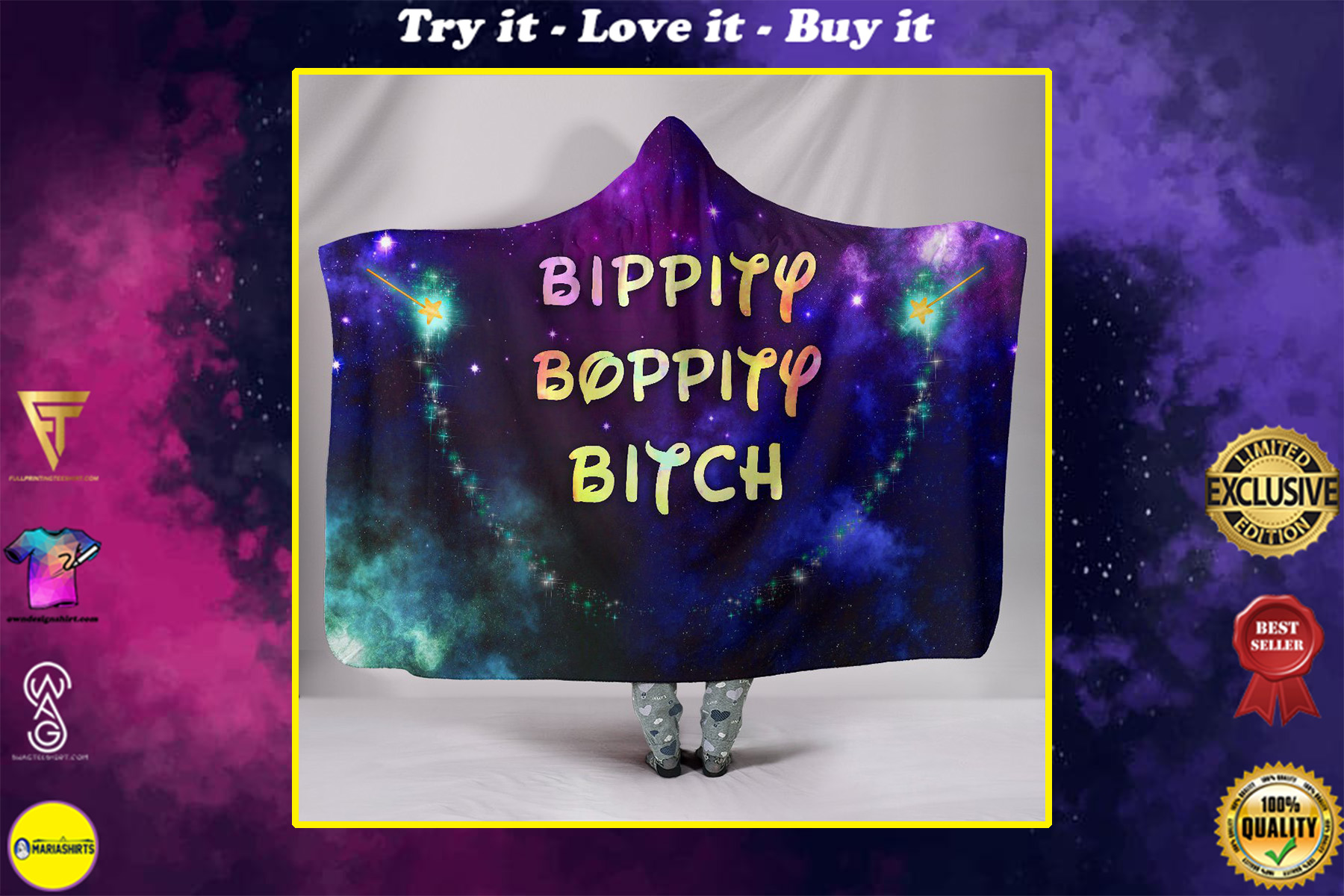 bippity boppity bitch full printing hooded blanket