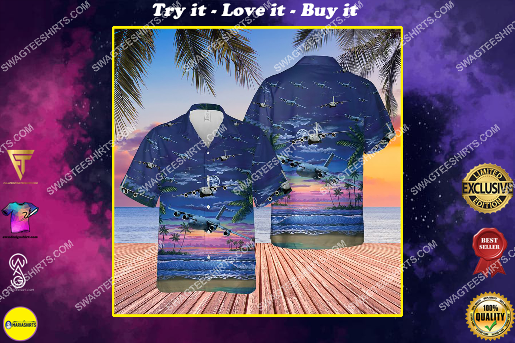 boeing c-17 globemaster iii all over print hawaiian shirt