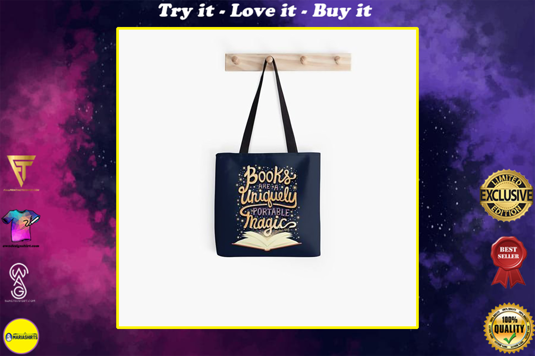 book lovers reading books are a uniquely portable magic all over printed tote bag
