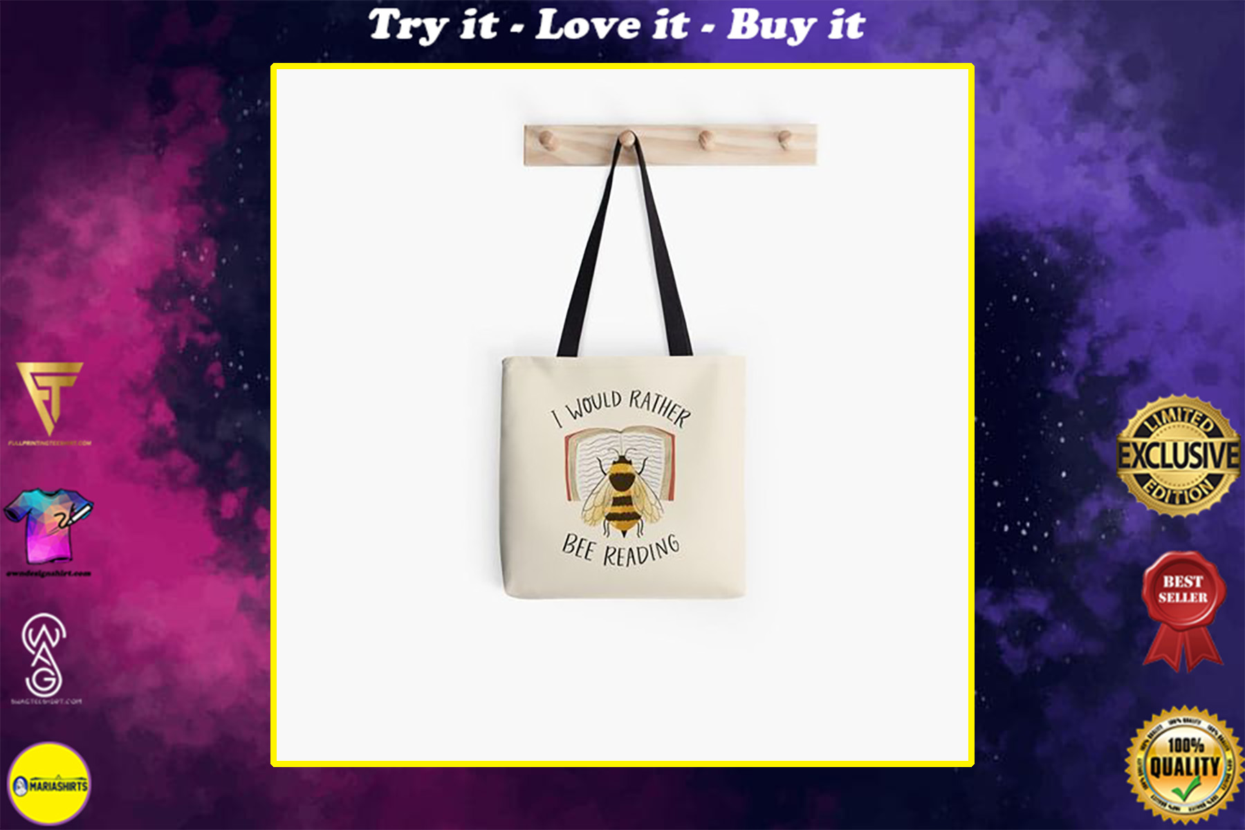 book lovers reading i would rather bee reading tote bag
