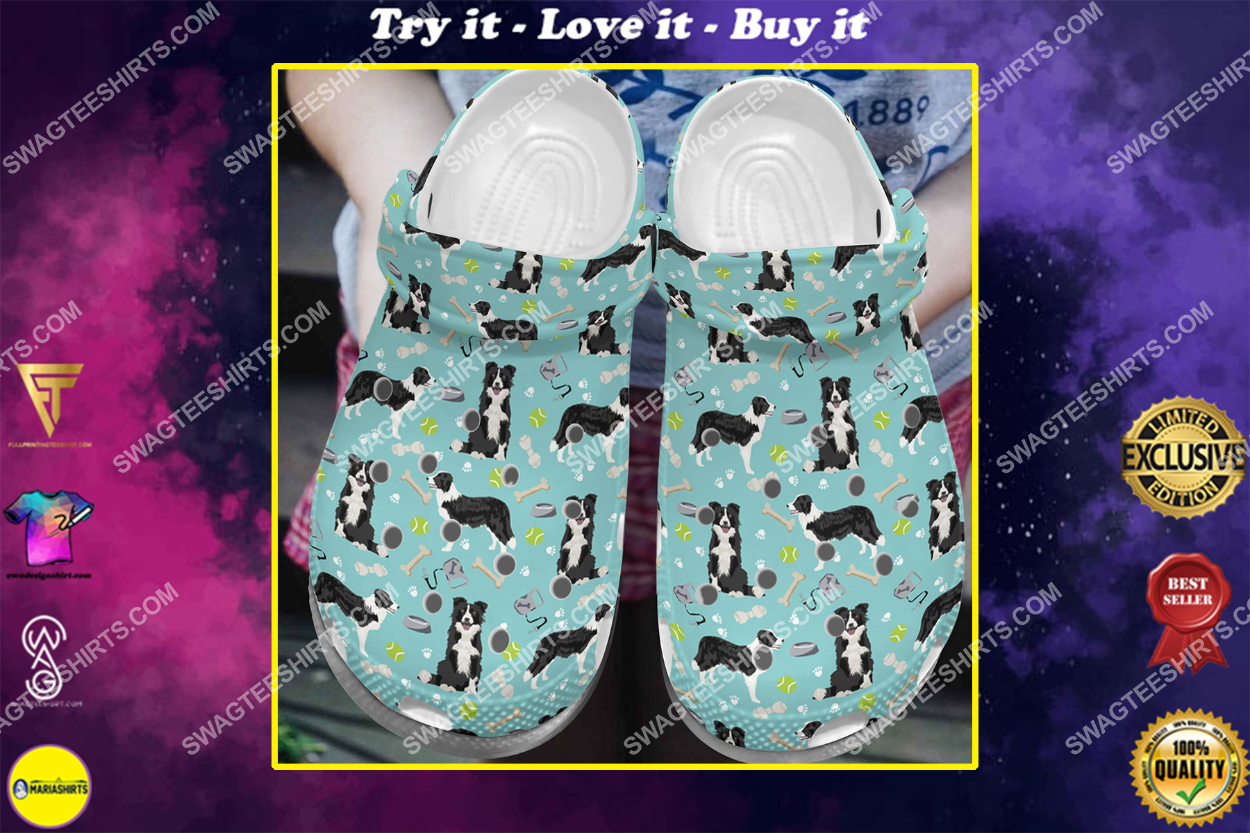 border collie dogs lover all over printed crocs