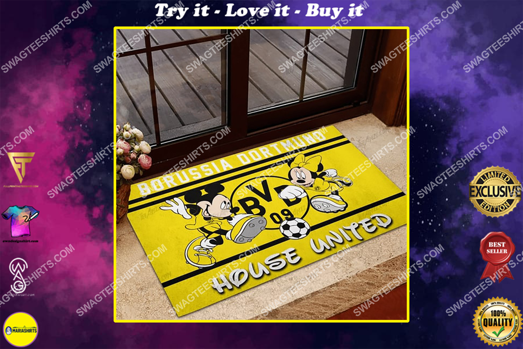 borussia dortmund house united mickey mouse and minnie mouse doormat