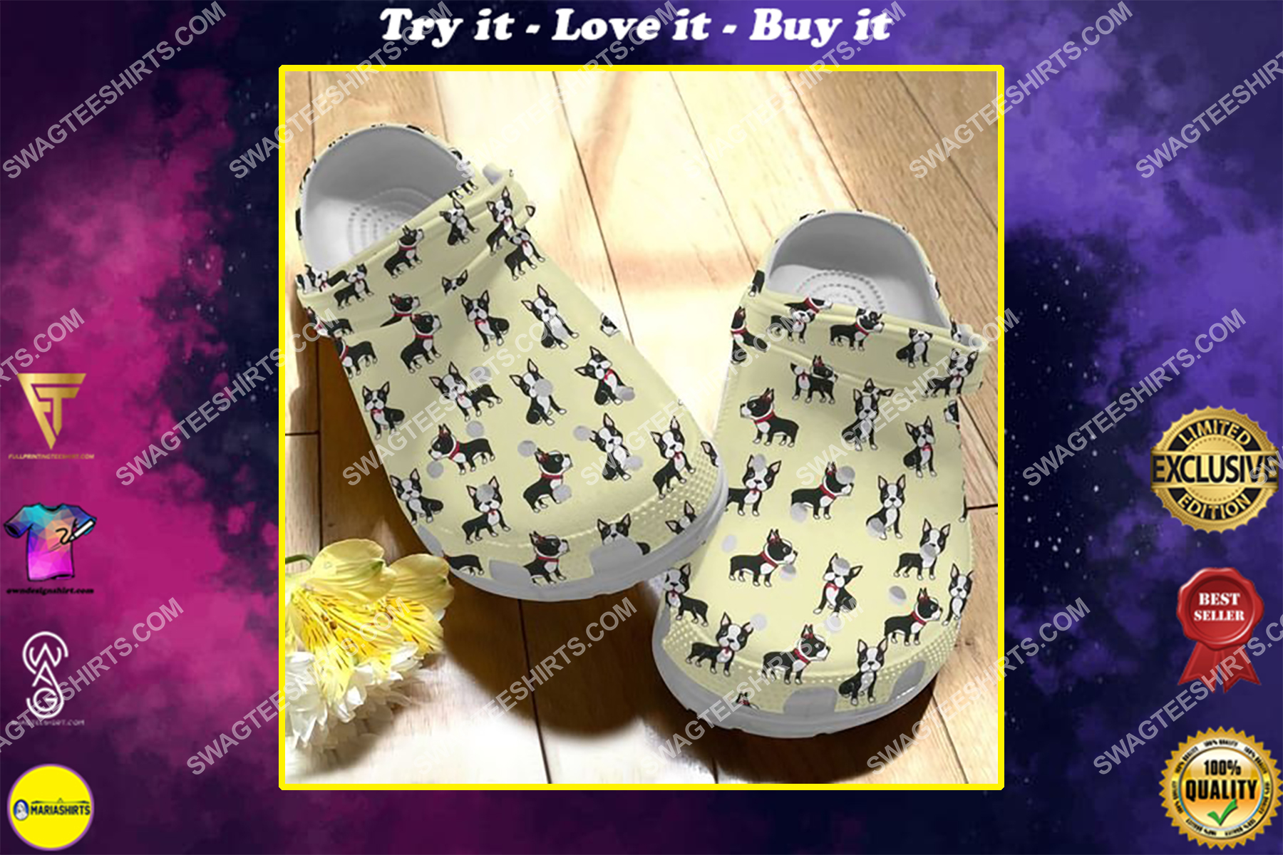 boston terrier dogs lover all over printed crocs