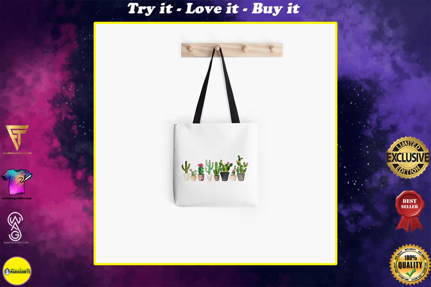 cactus pot plant garden all over printed tote bag