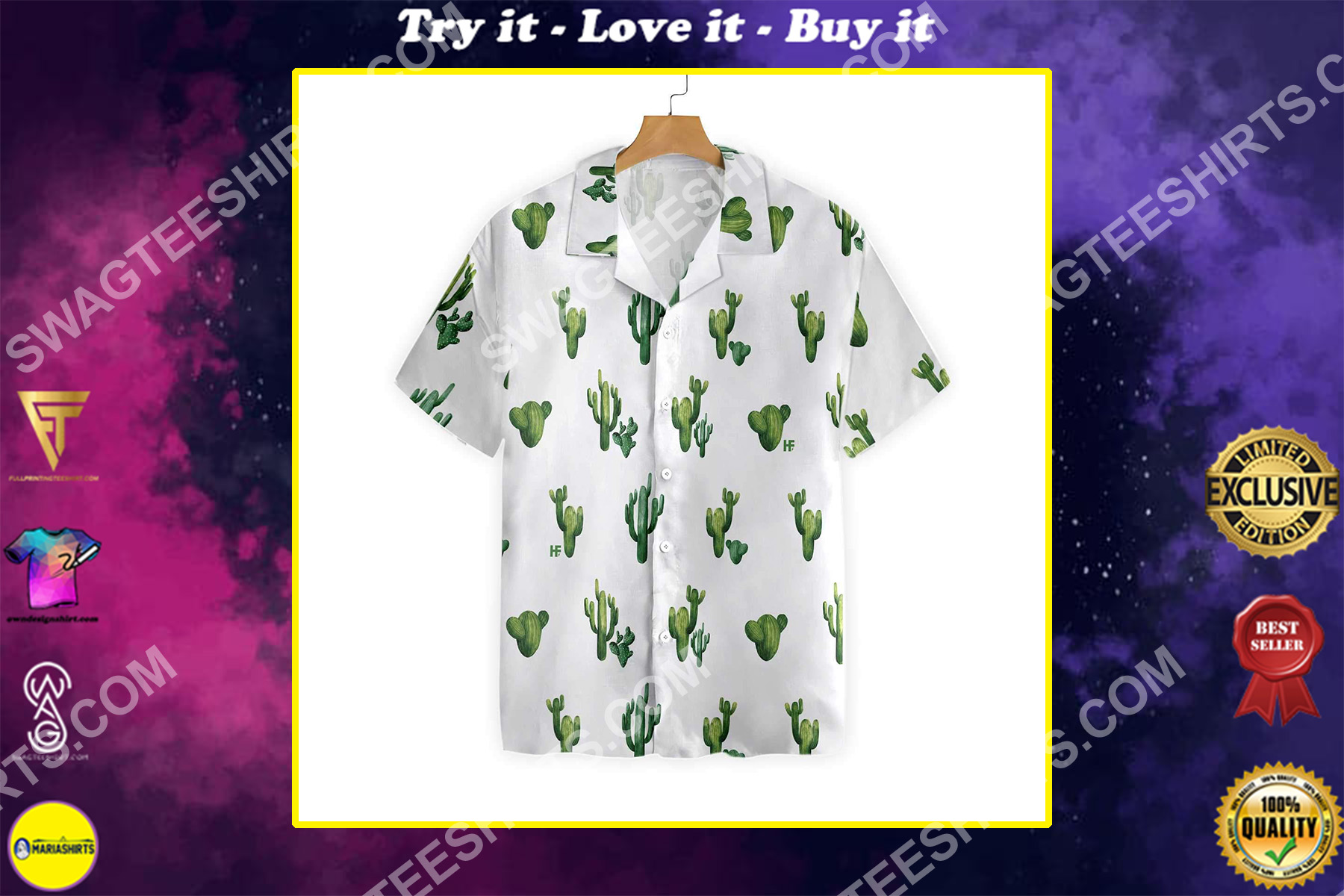 cactus summer all over printed hawaiian shirt