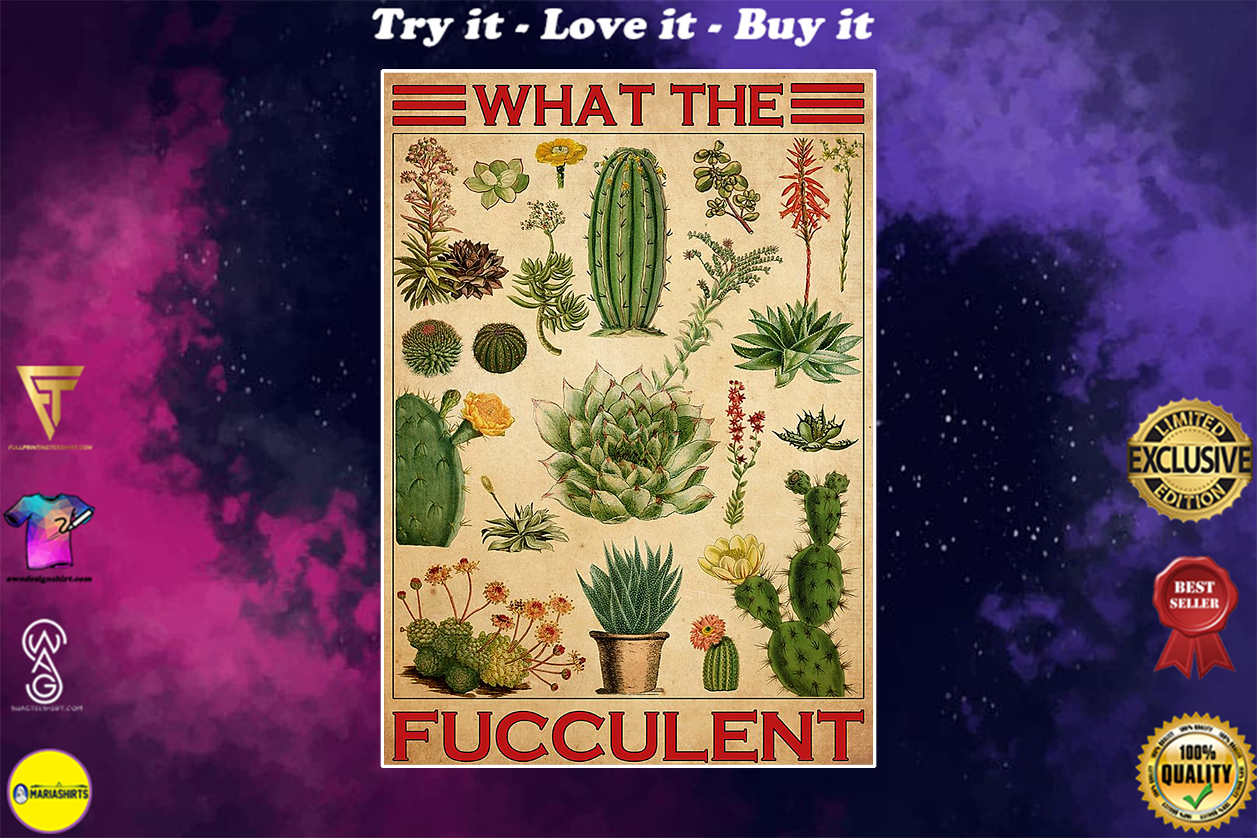 cactus what the fucculent vintage poster