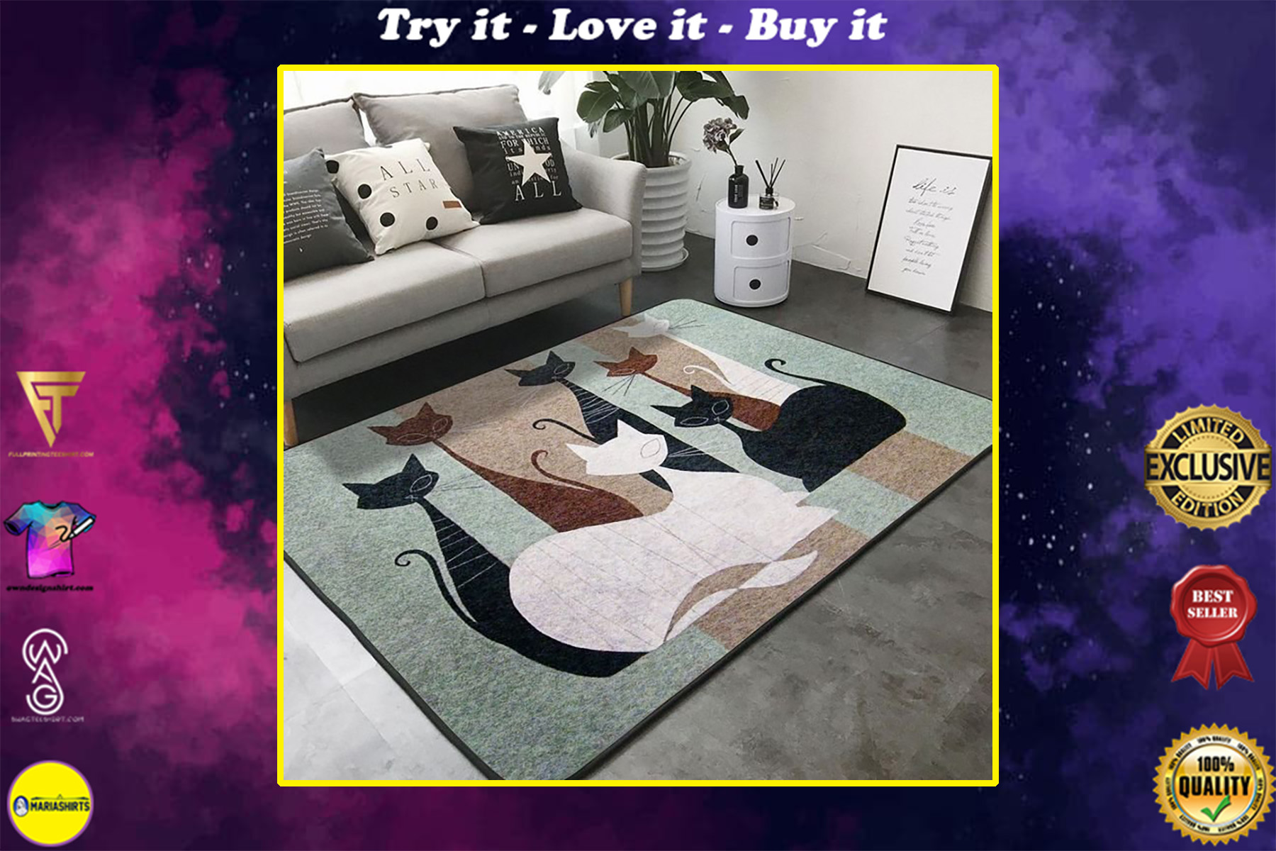 cat lovers vintage cats full over printed area rug