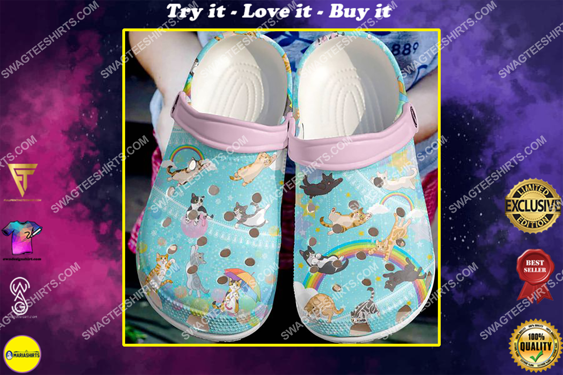cats and the rainbows all over printed crocs