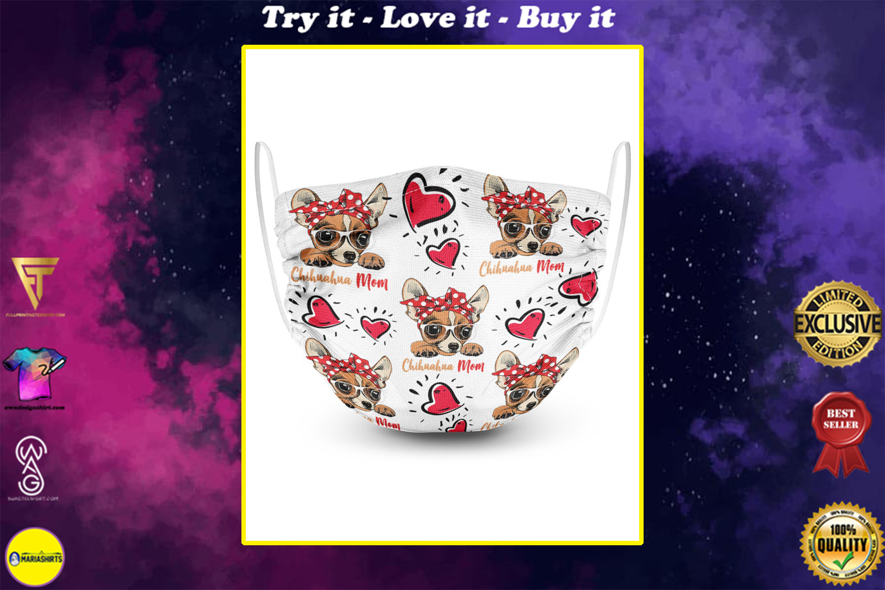 chihuahua i love mom all over print face mask