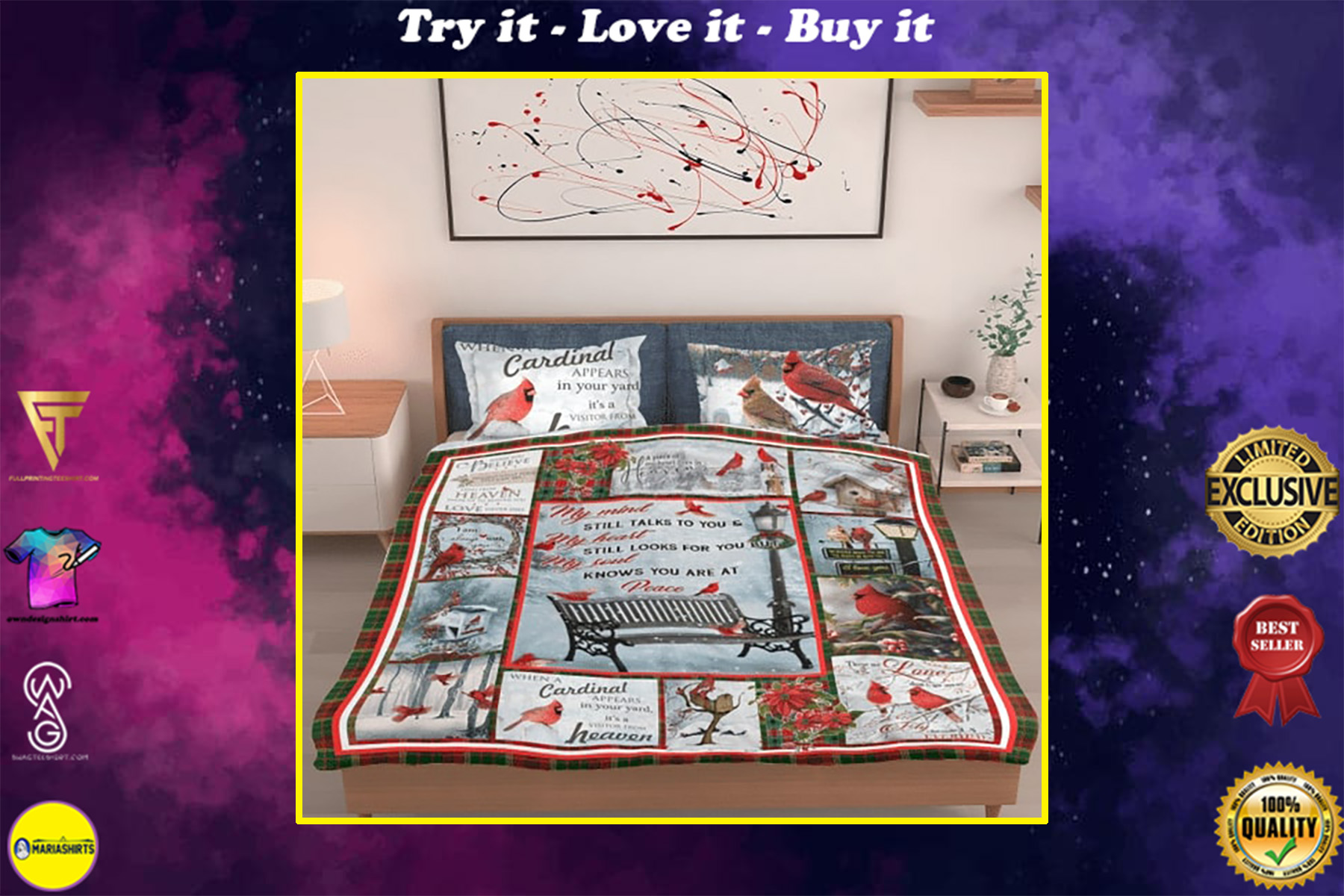 christmas cardinal my mind still talks to you all over printed bedding set