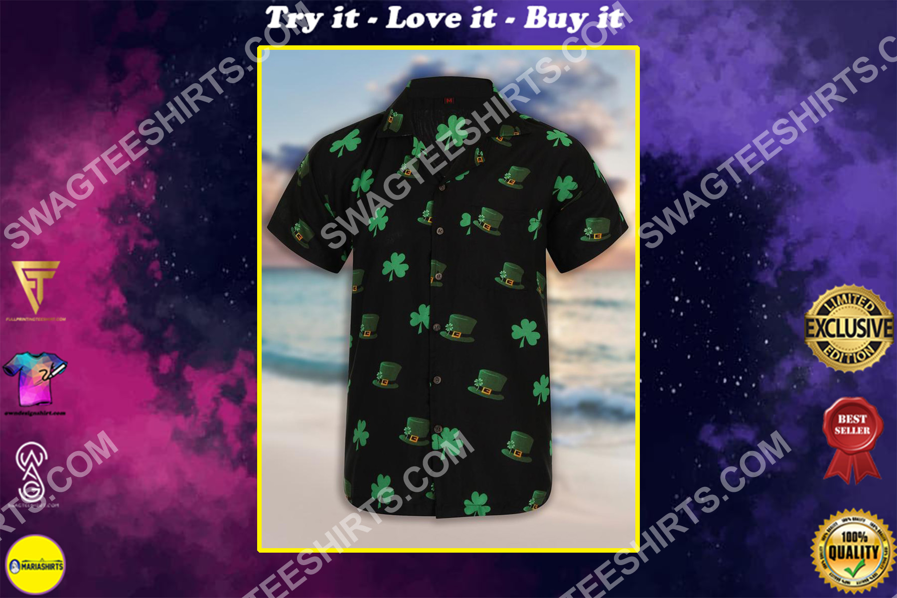 clover saint patrick's day all over printing hawaiian shirt
