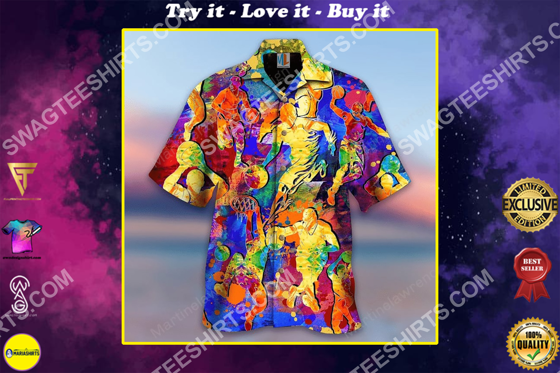 colorful basketball all over printed hawaiian shirt