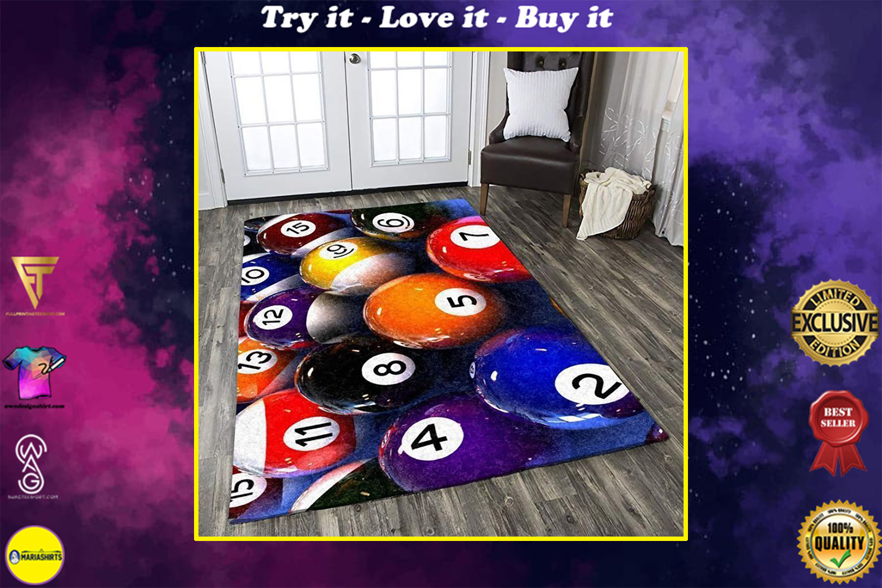 colorful billiard all over printed rug