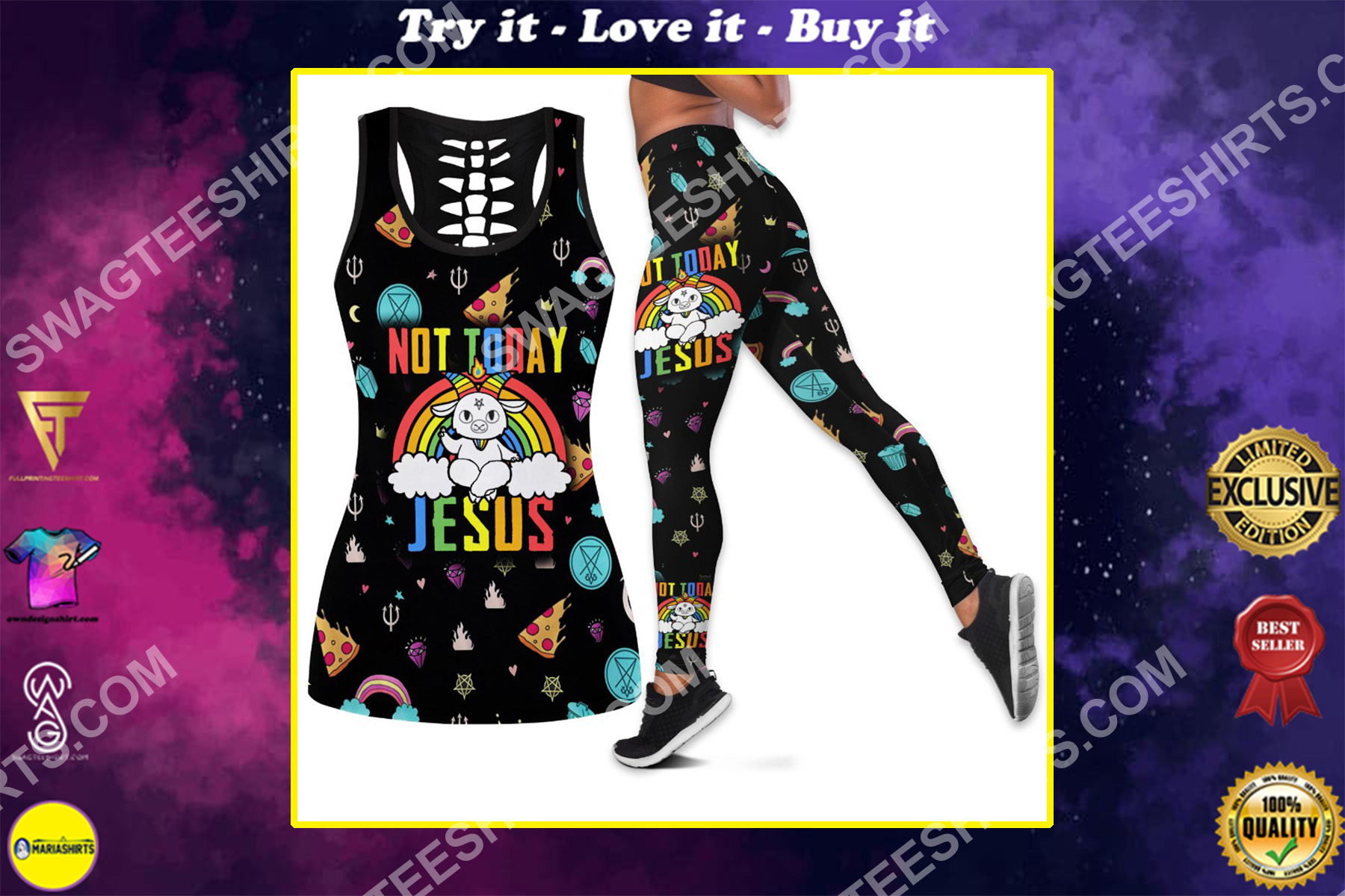 colorful not today Jesus all over printed set sports outfit
