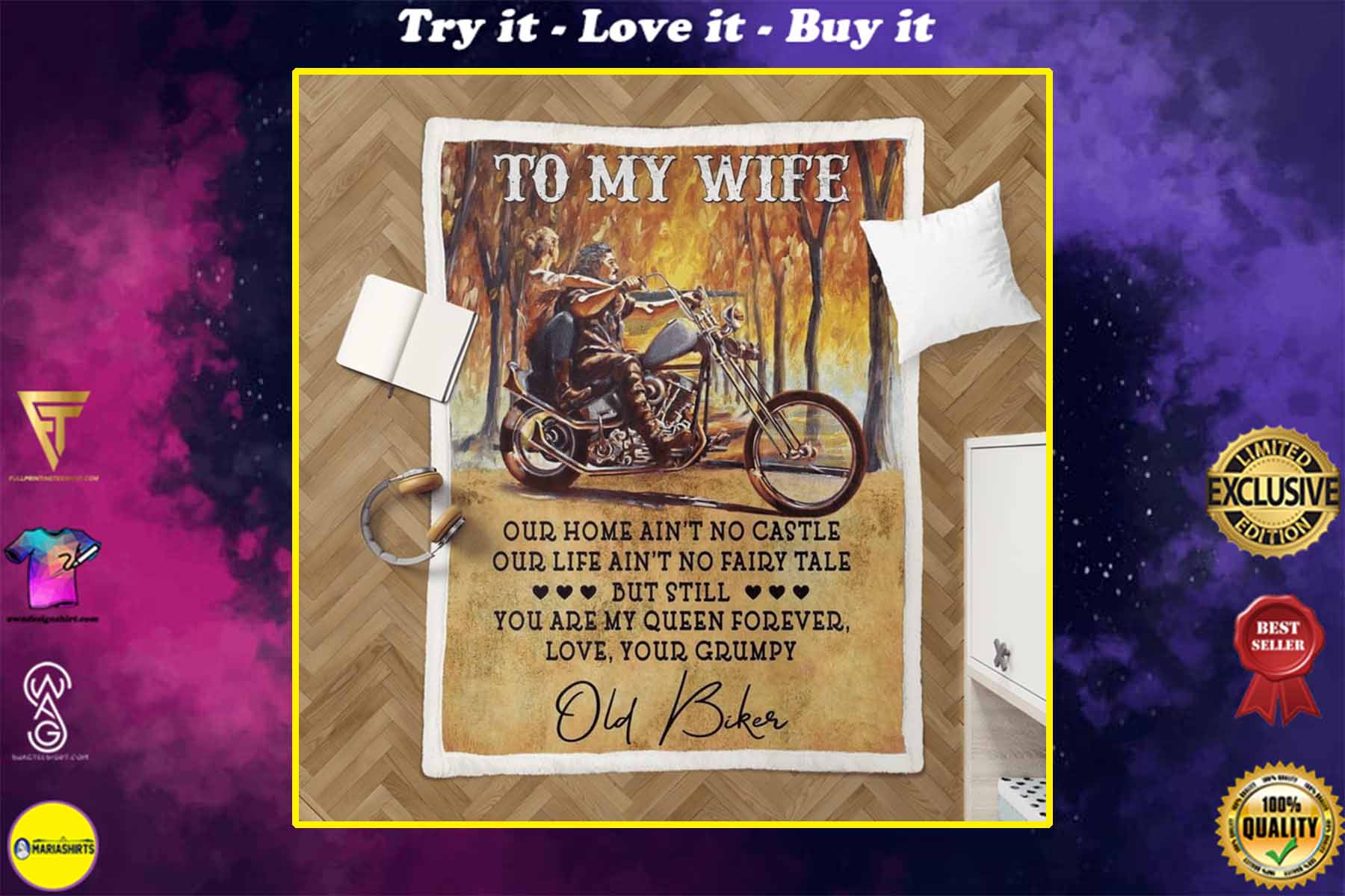 couple biker to my wife you are my queen forever your grumpy blanket