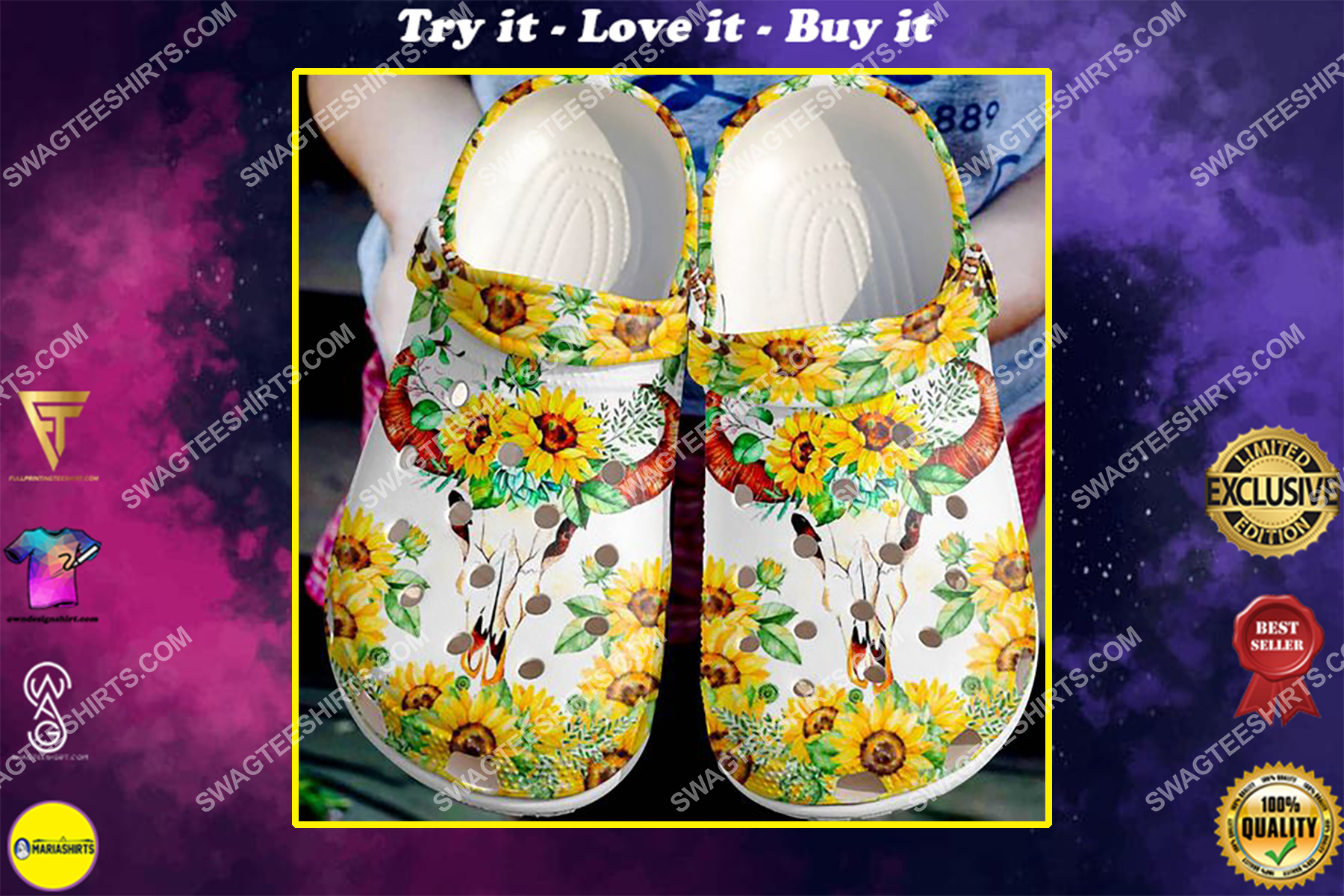cow and sunflower all over printed crocs