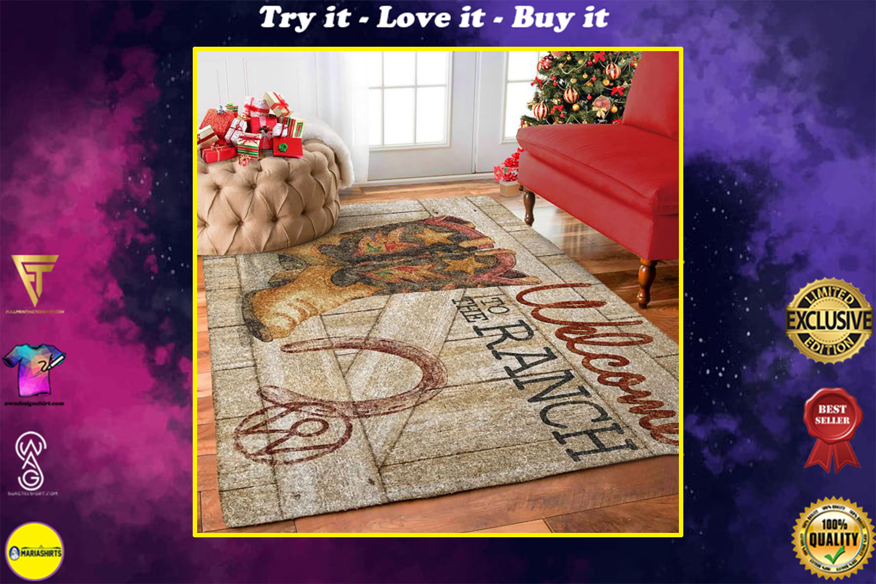cowboy boots welcome to the ranch all over printed rug