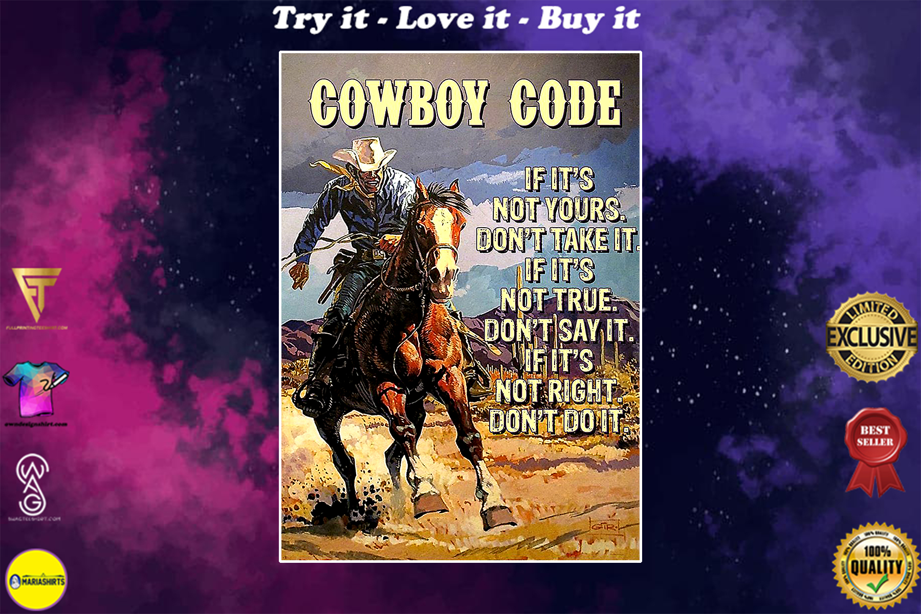 cowboy code if its not your dont take it if its not true dont say it vintage poster