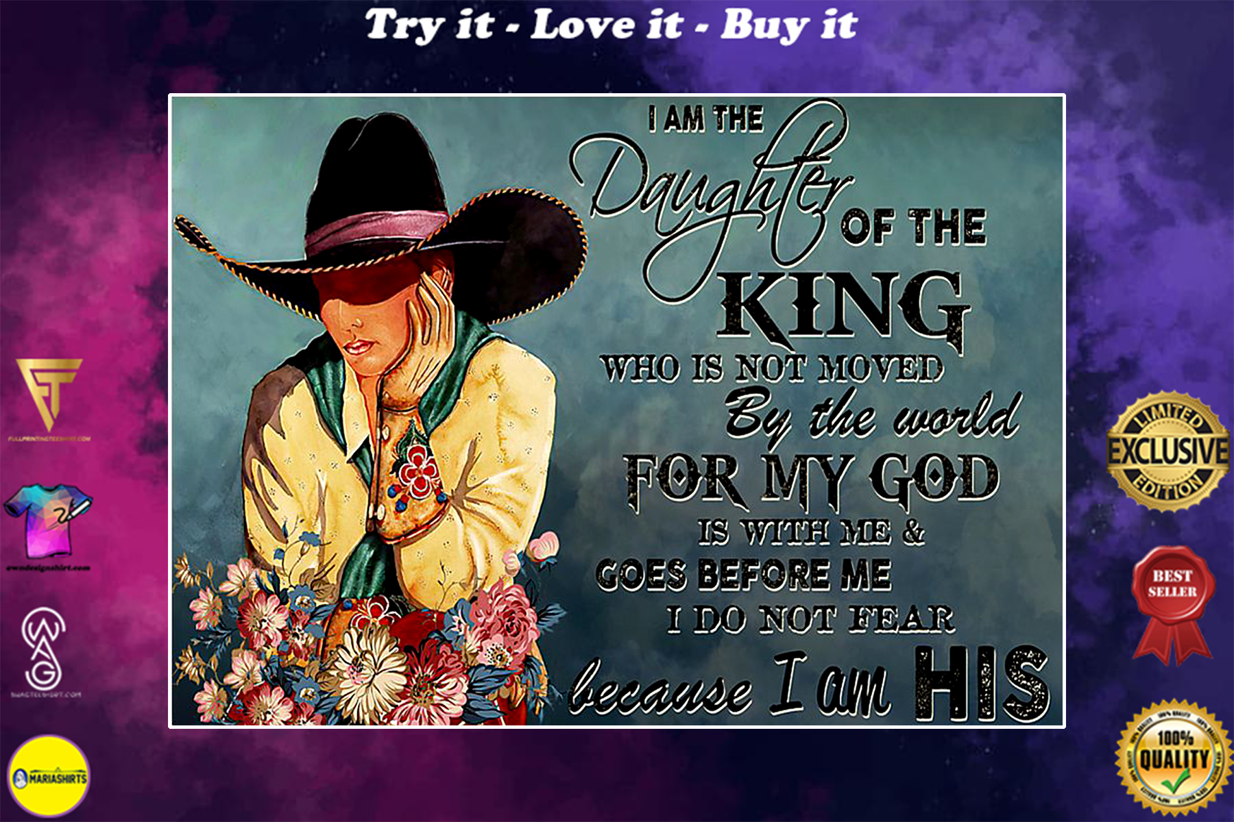 cowgirl i am the daughter of the king who is not moved be the world for my God vintage poster