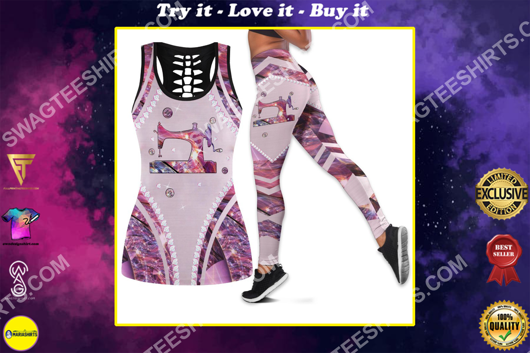 crochet sewing machine all over printed set sports outfit
