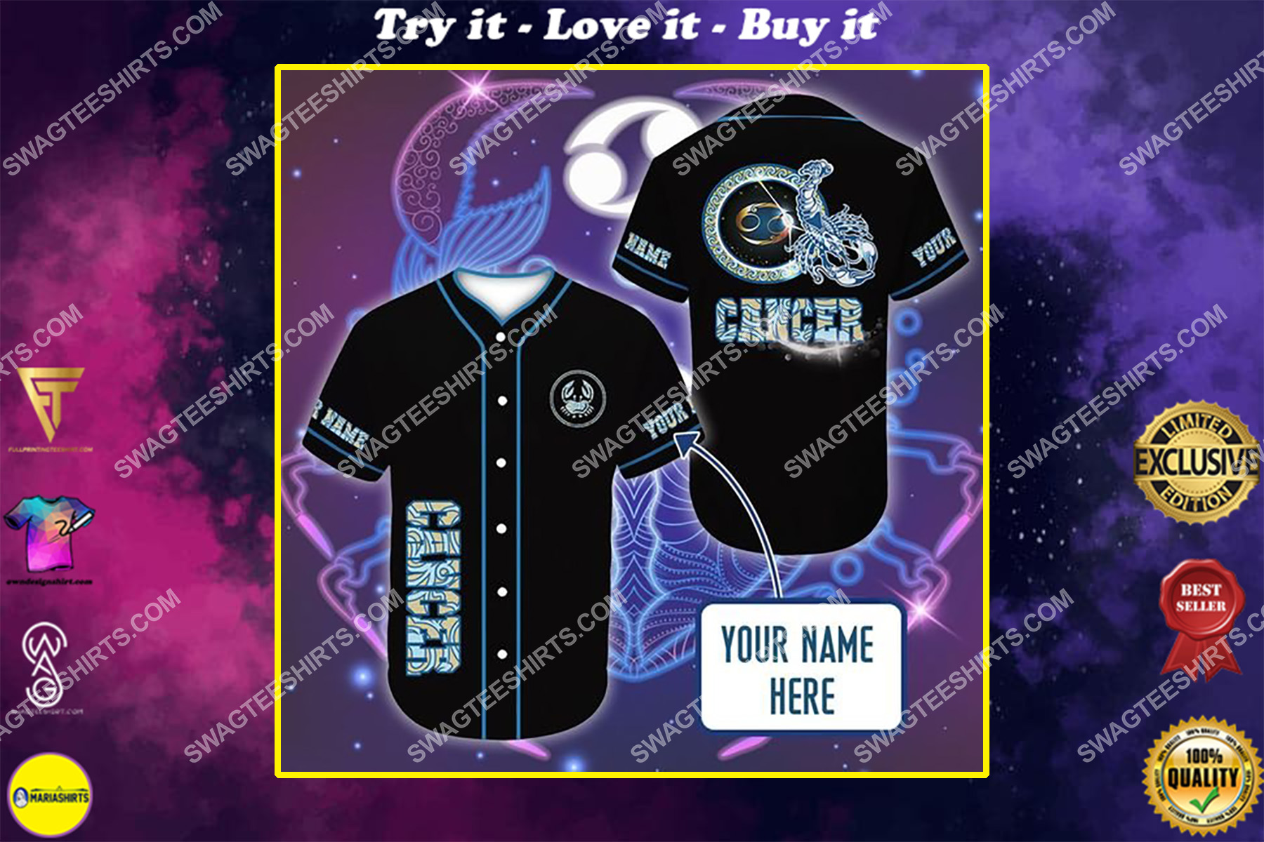 custom name i am a cancer zodiac all over printed baseball shirt