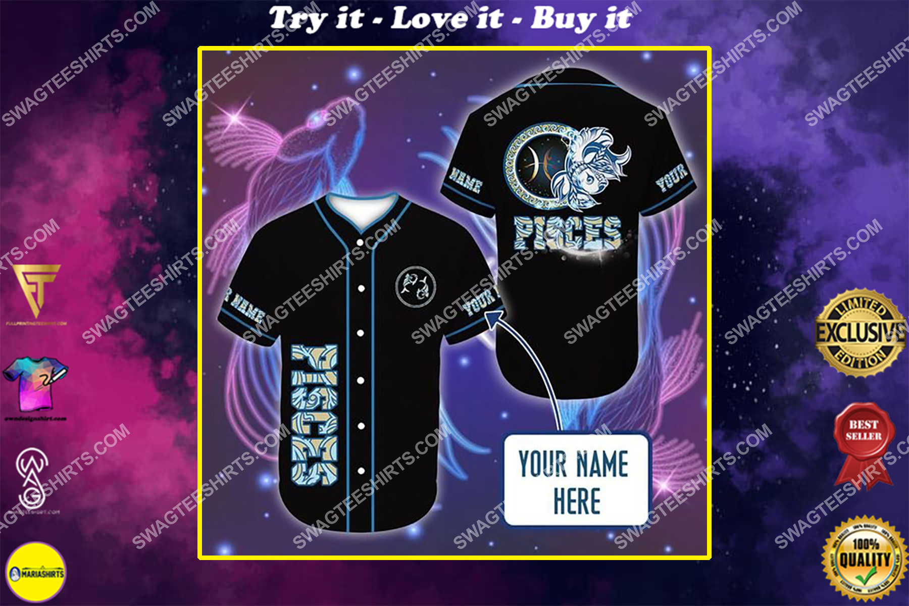 custom name i am a pisces zodiac all over printed baseball shirt