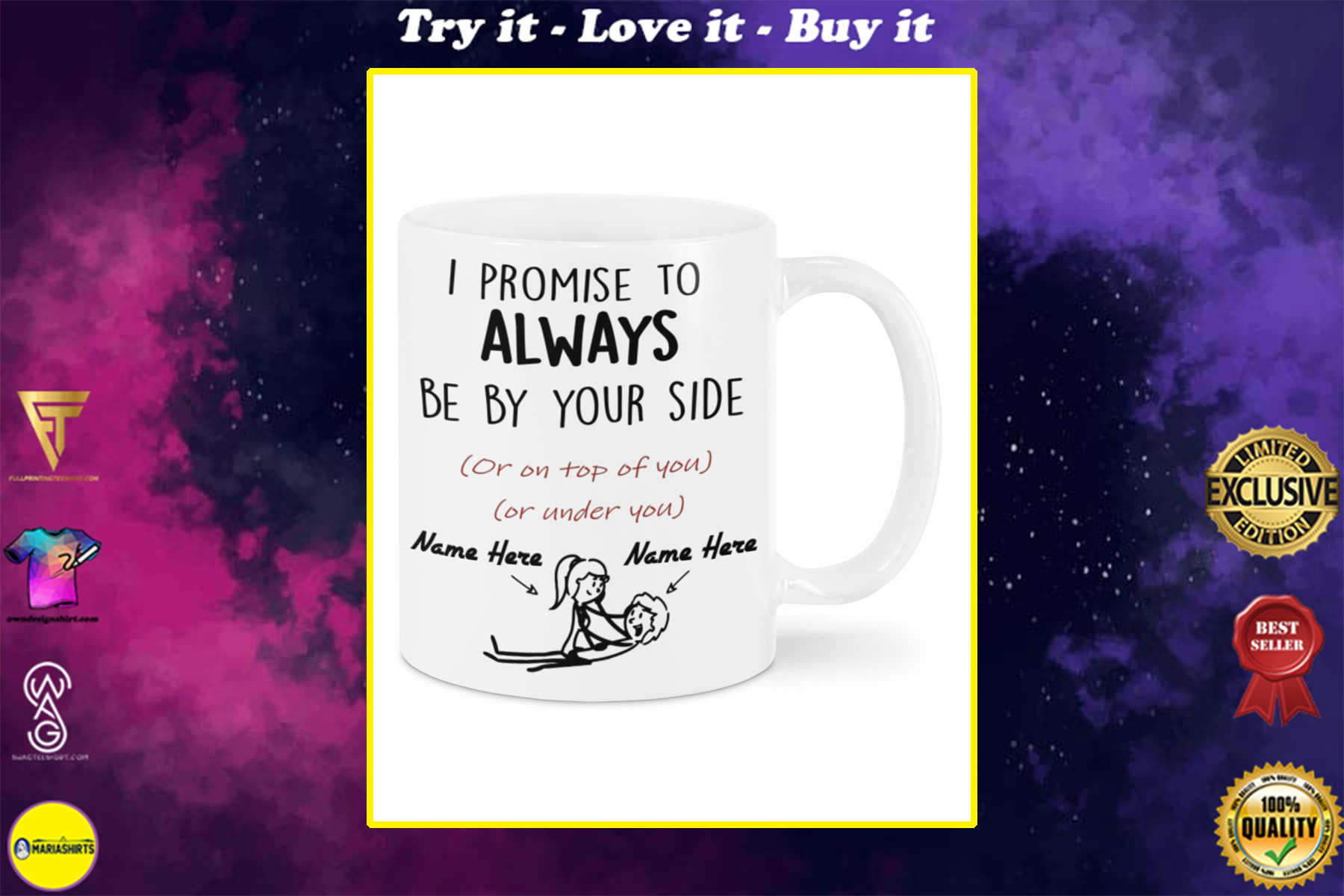 custom name i promise to always be by your side or on top of you mug