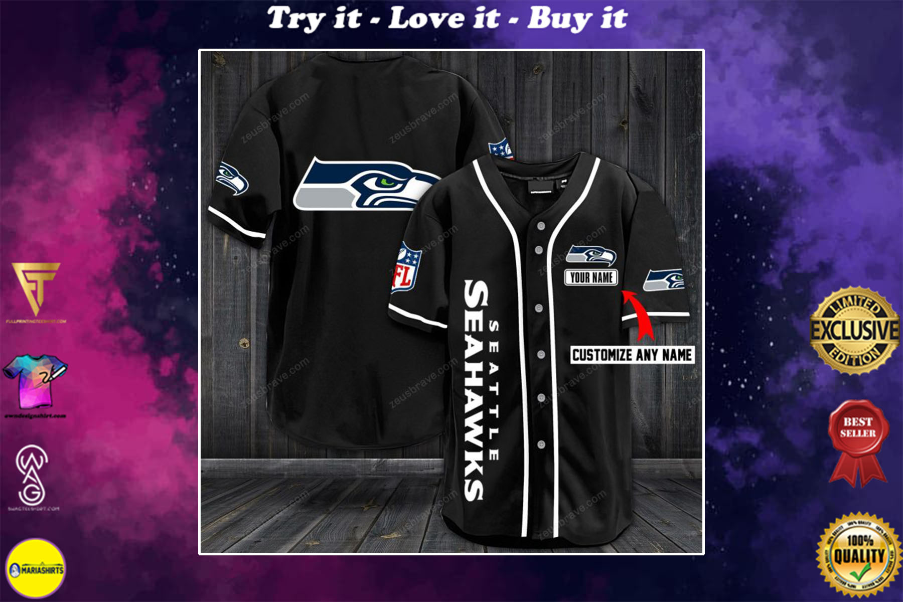 custom name seattle seahawks baseball shirt