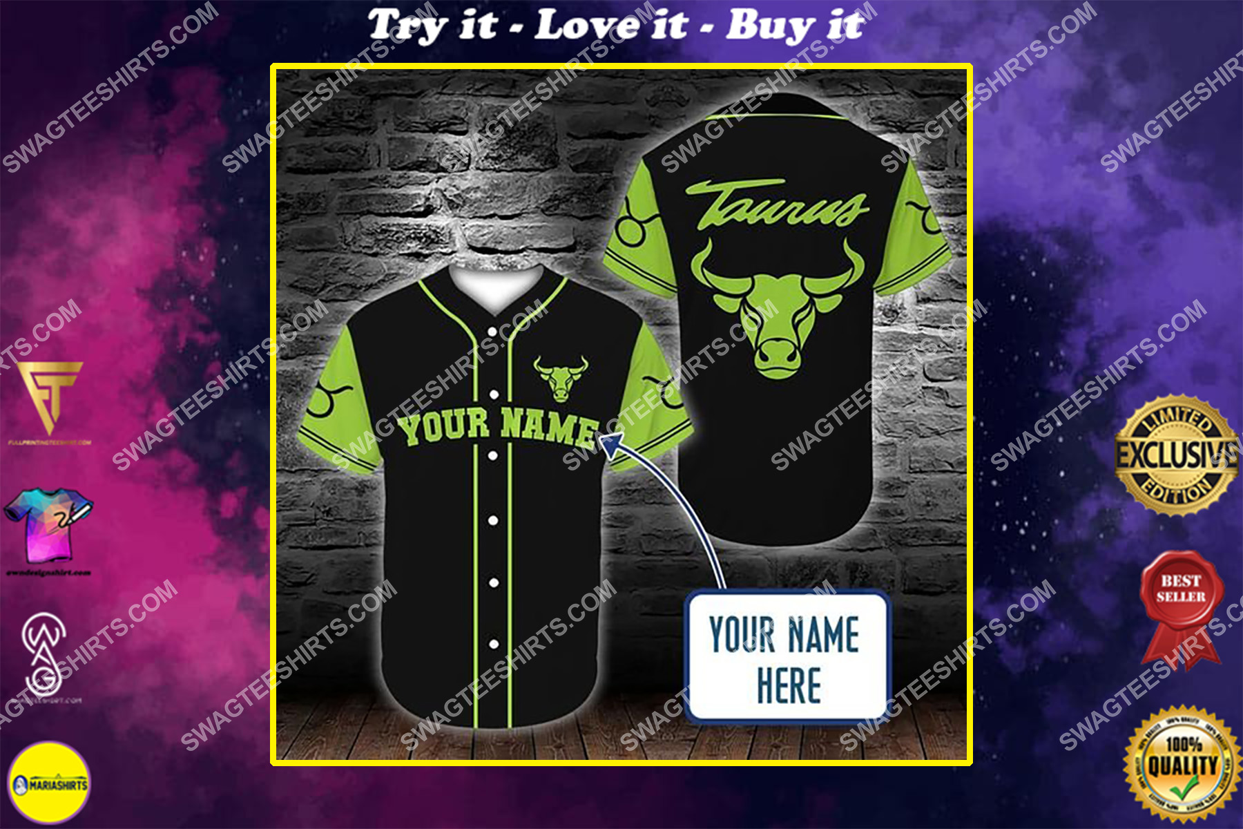 custom name taurus zodiac all over printed baseball shirt