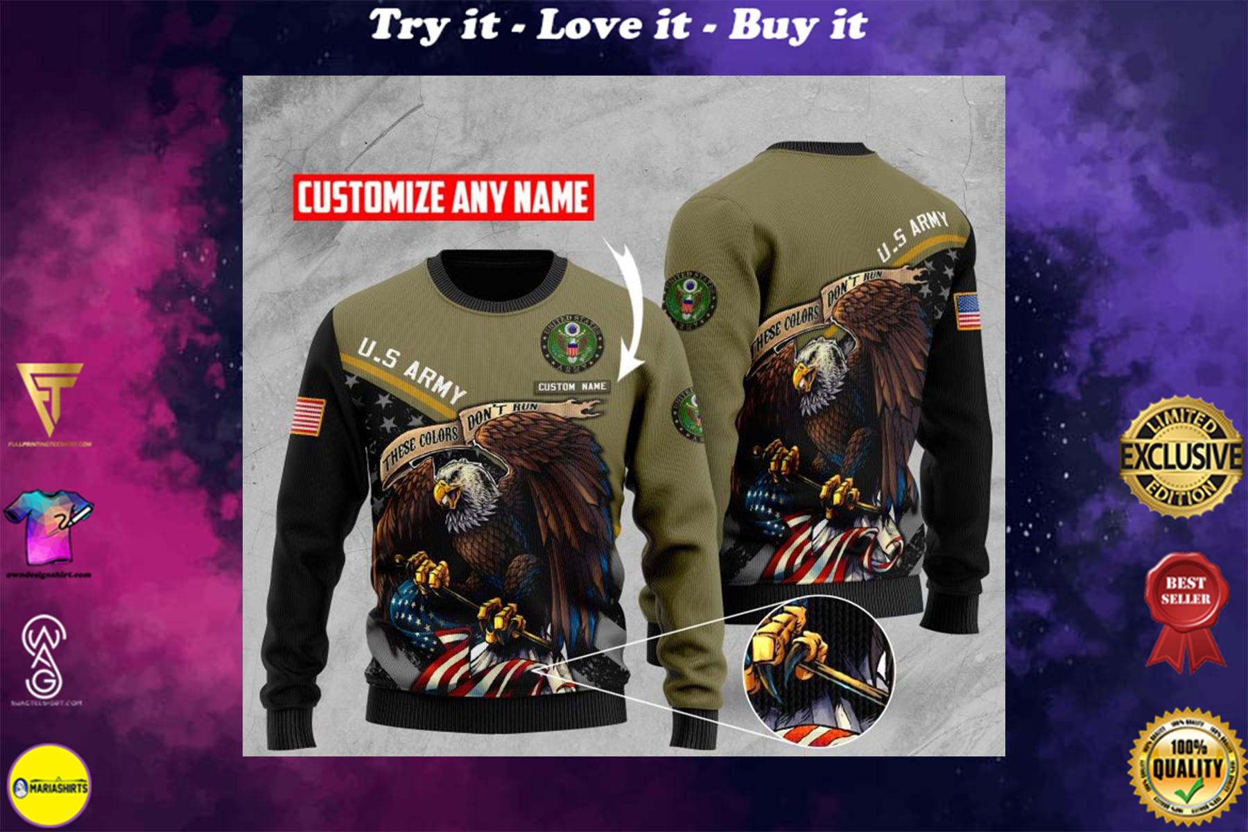 custom name us army bald eagle american flag ugly sweater