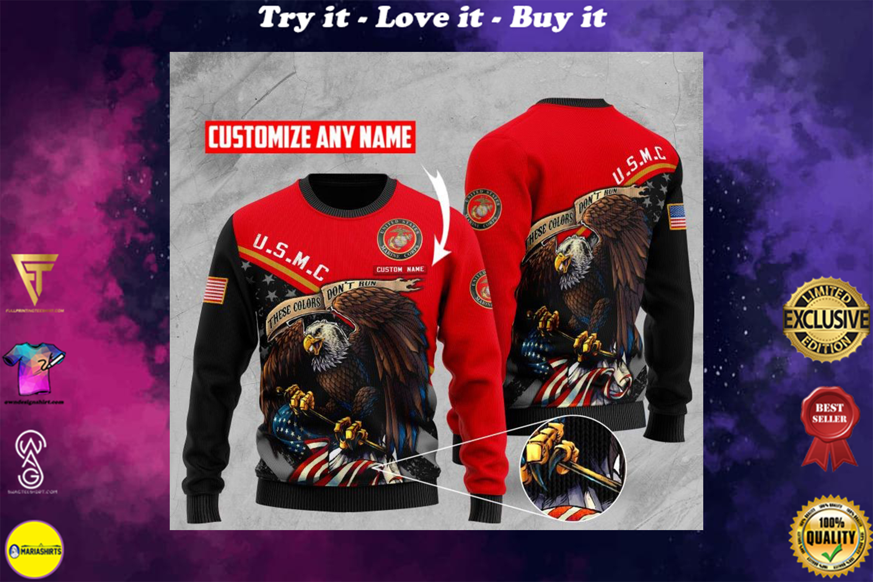 custom name us marine corps bald eagle american flag ugly sweater