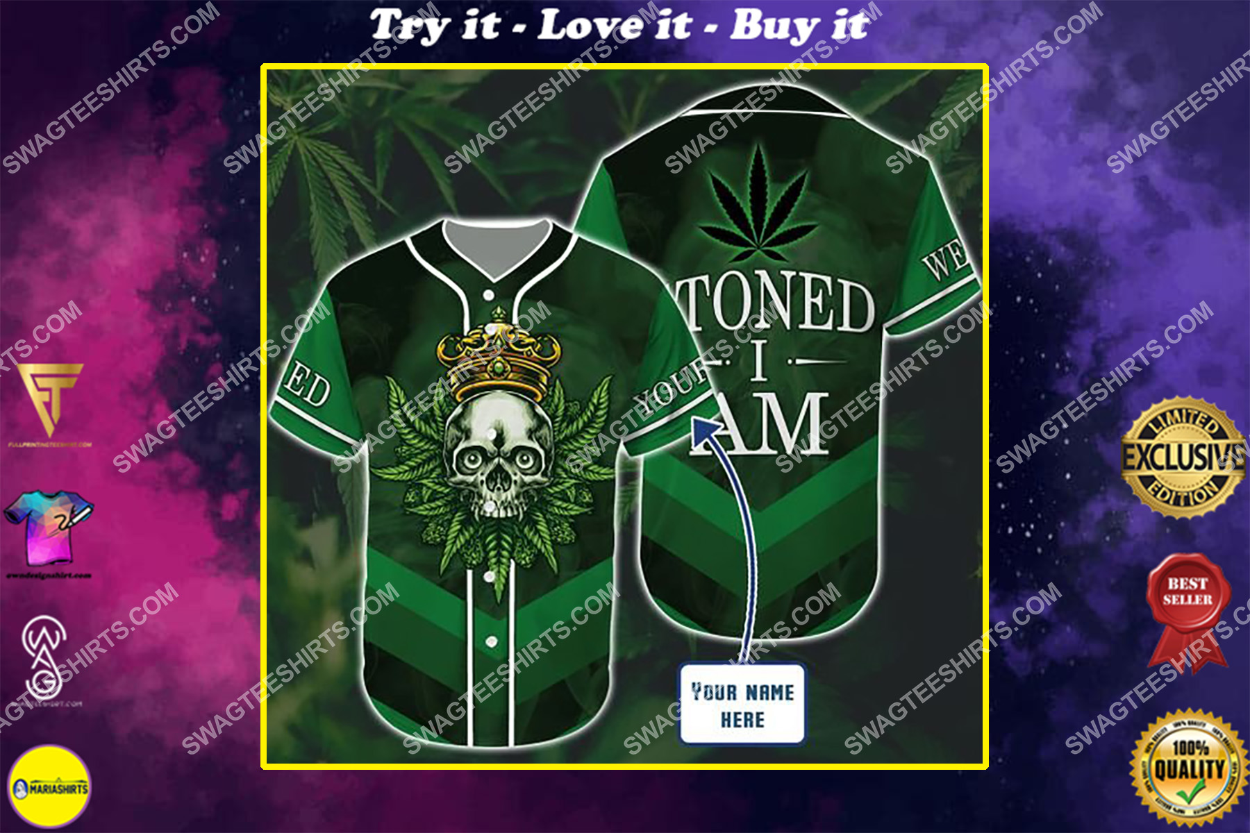 custom name weed leaf stoned i am all over printed baseball shirt