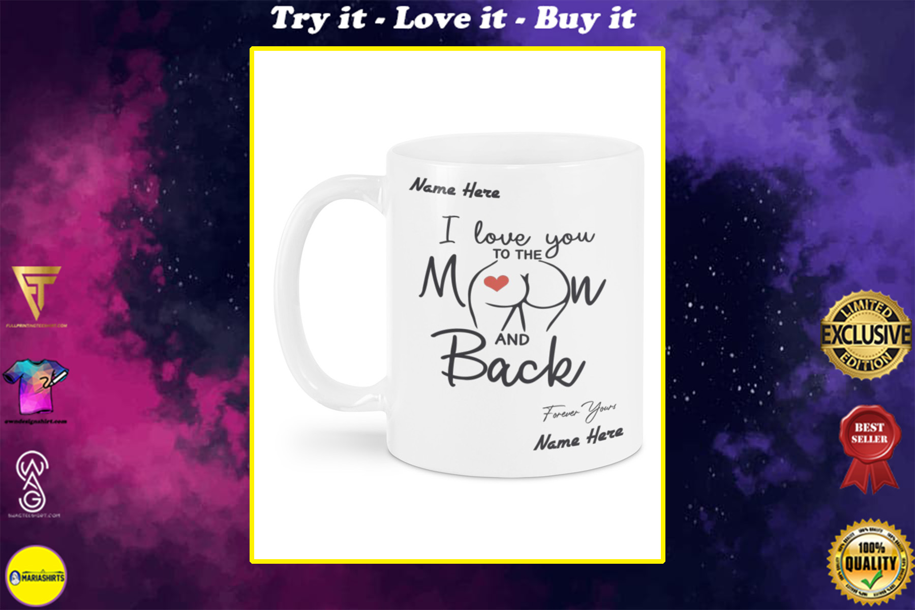 custom your name i love you to the moon and back mug